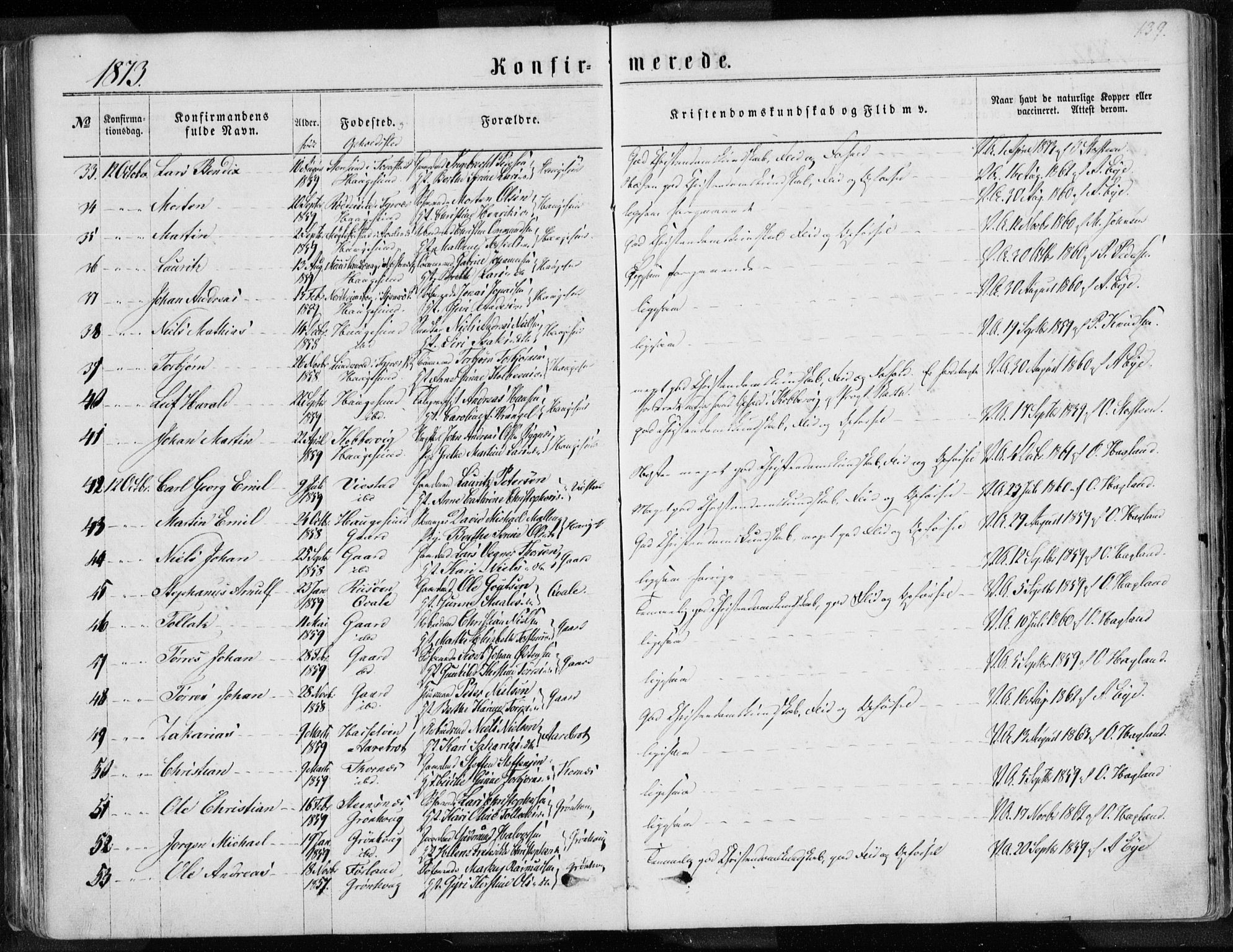 Torvastad sokneprestkontor, AV/SAST-A -101857/H/Ha/Haa/L0012: Parish register (official) no. A 12.1, 1867-1877, p. 139