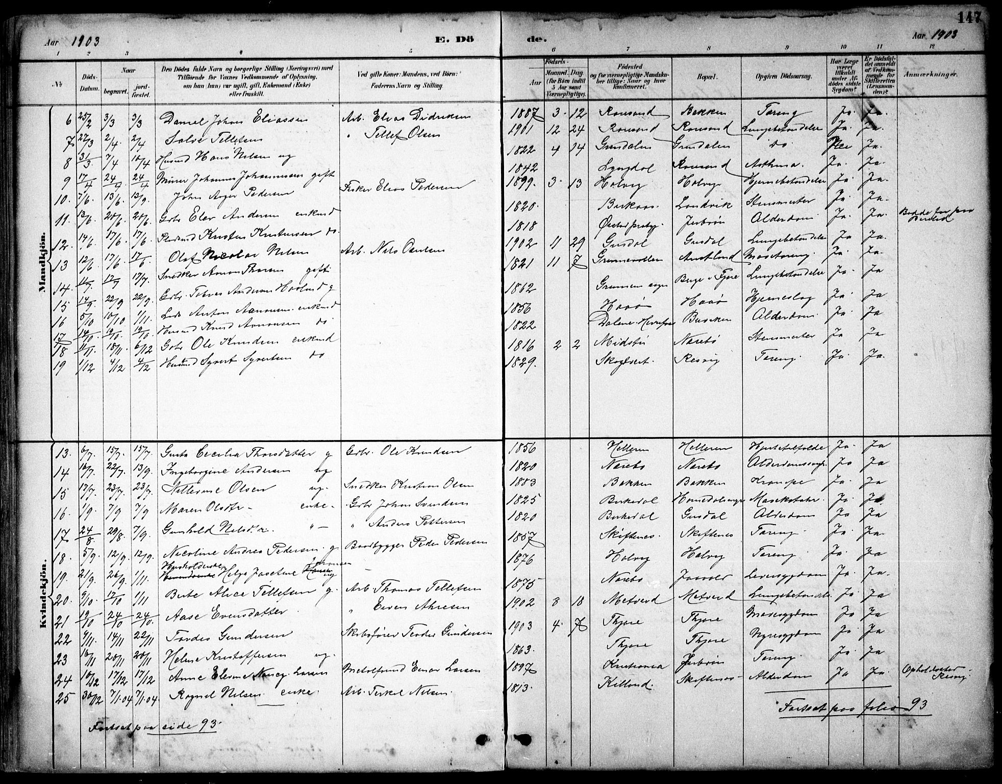 Hommedal sokneprestkontor, AV/SAK-1111-0023/F/Fb/Fbb/L0007: Parish register (copy) no. B 7, 1885-1904, p. 147