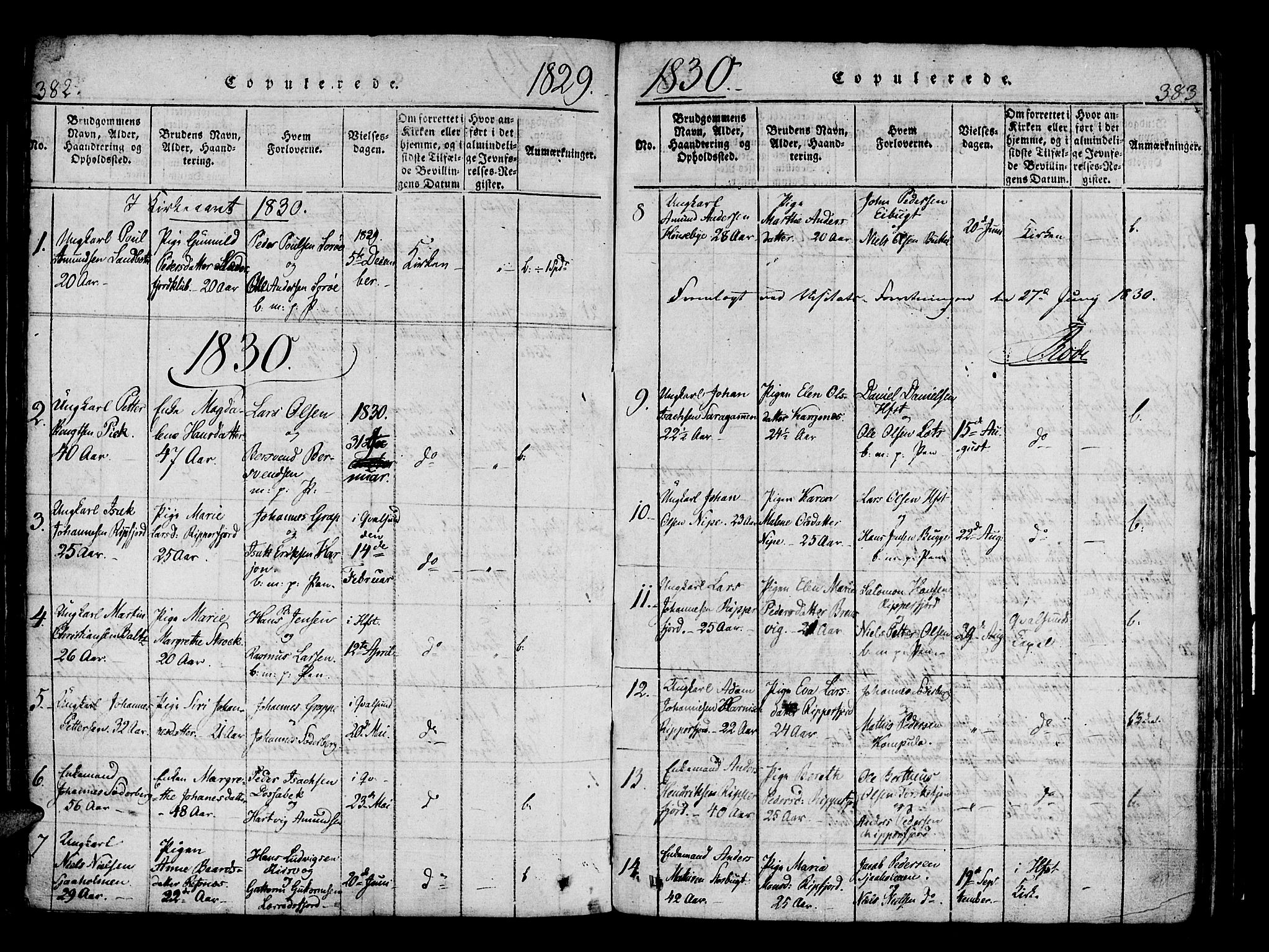 Hammerfest sokneprestkontor, SATØ/S-1347/H/Ha/L0003.kirke: Parish register (official) no. 3, 1821-1842, p. 382-383