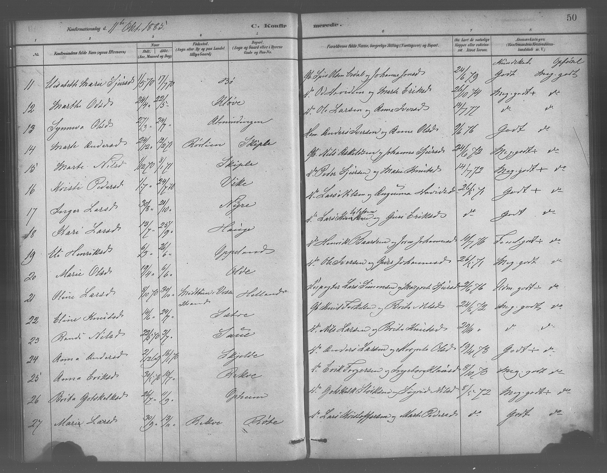 Voss sokneprestembete, AV/SAB-A-79001/H/Haa: Parish register (official) no. B 1, 1877-1899, p. 50