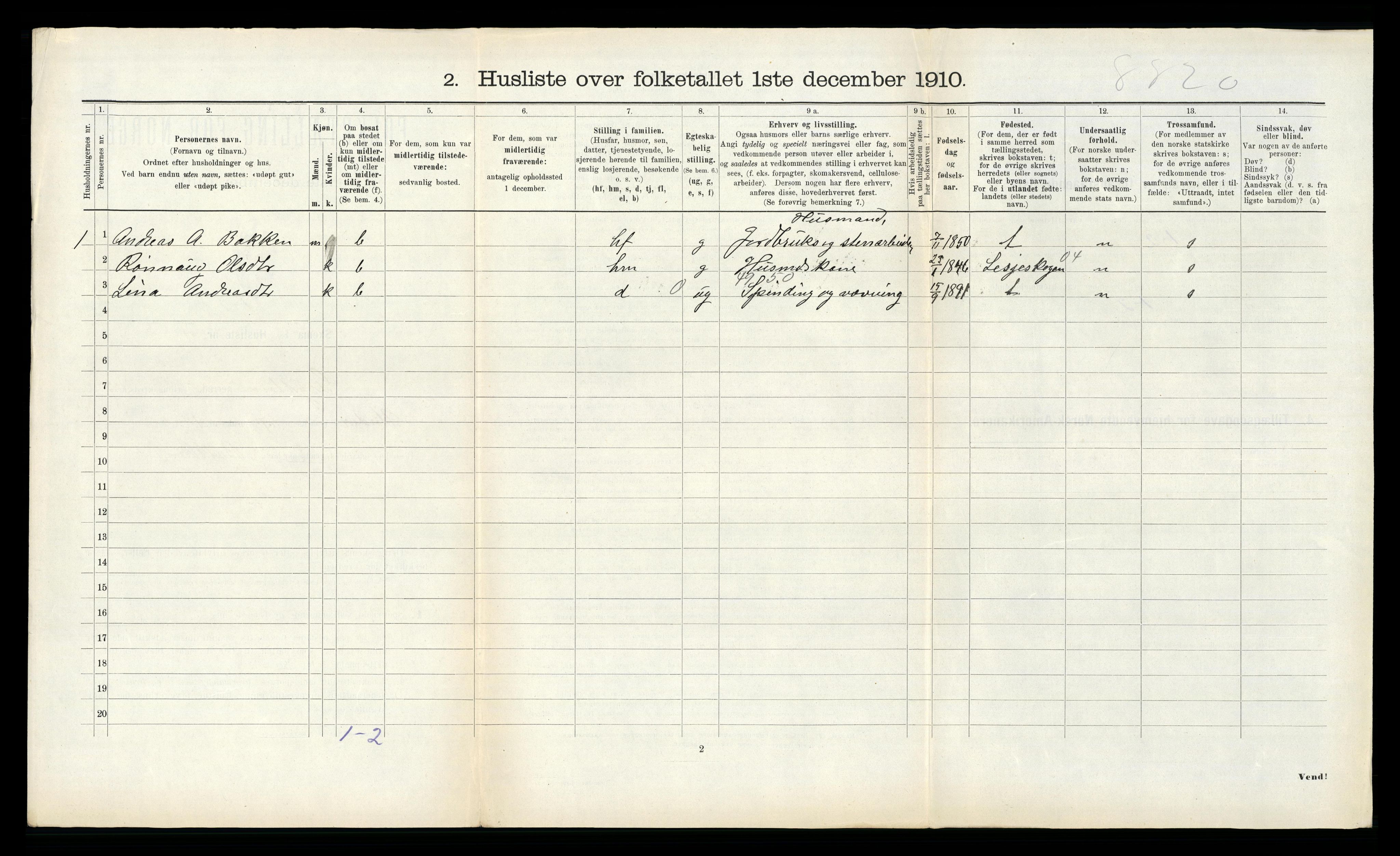 RA, 1910 census for Grytten, 1910, p. 453