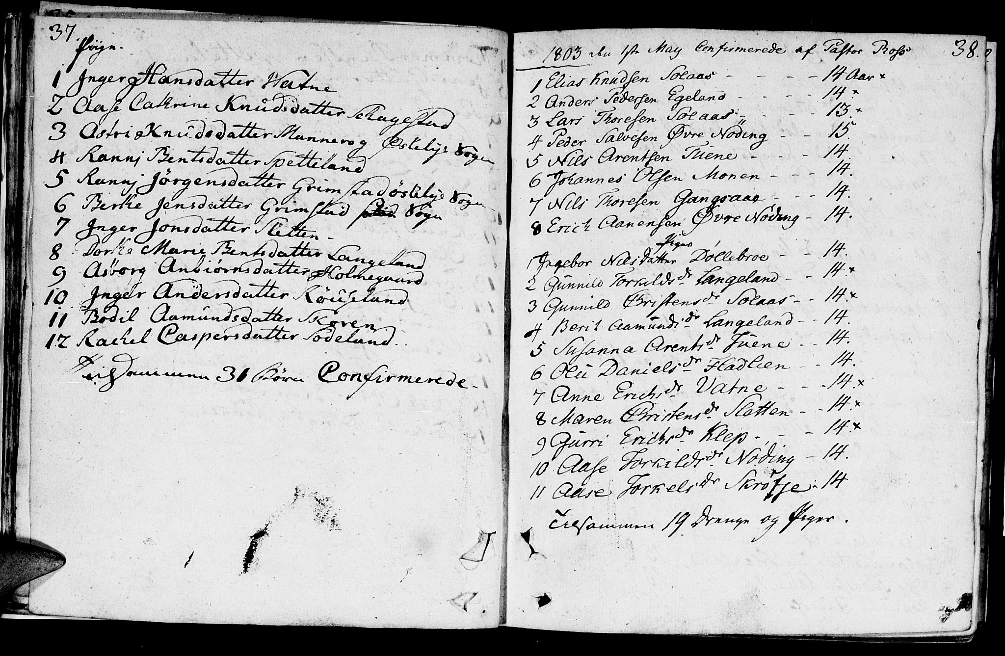 Holum sokneprestkontor, AV/SAK-1111-0022/F/Fa/Faa/L0003: Parish register (official) no. A 3, 1780-1821, p. 37-38