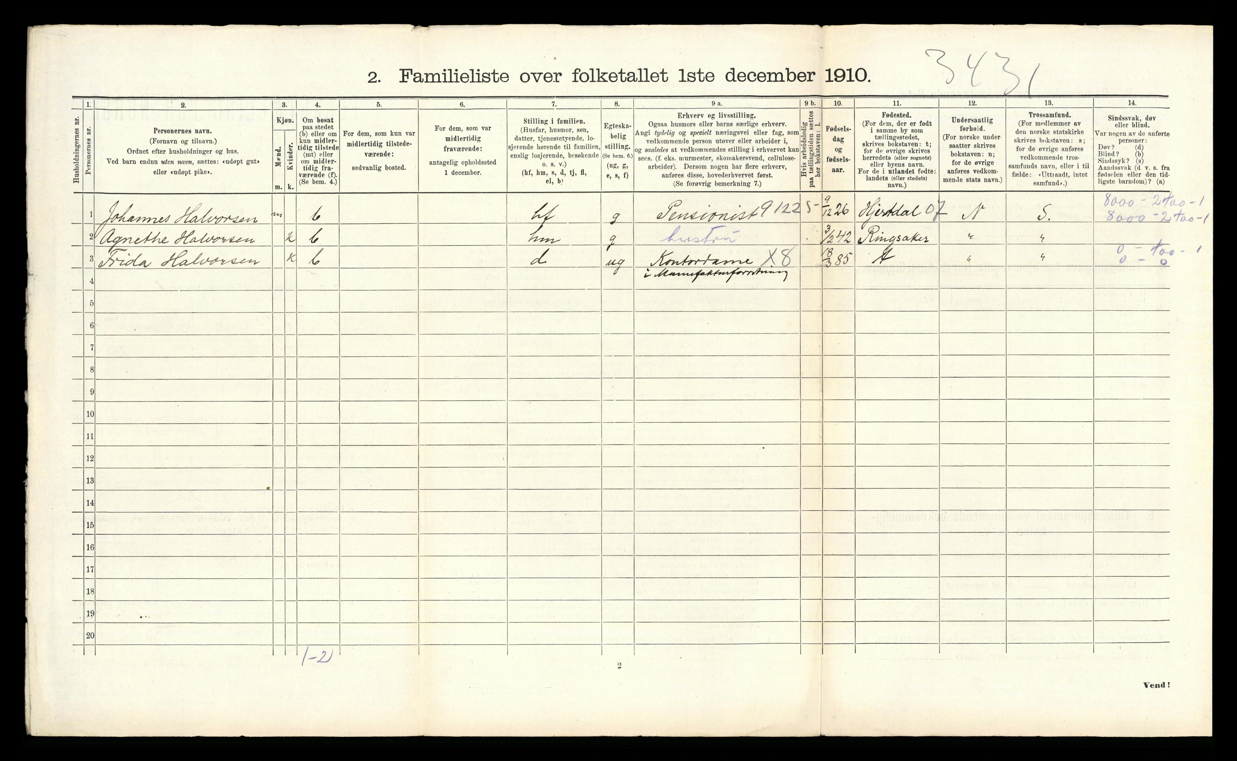 RA, 1910 census for Hamar, 1910, p. 408