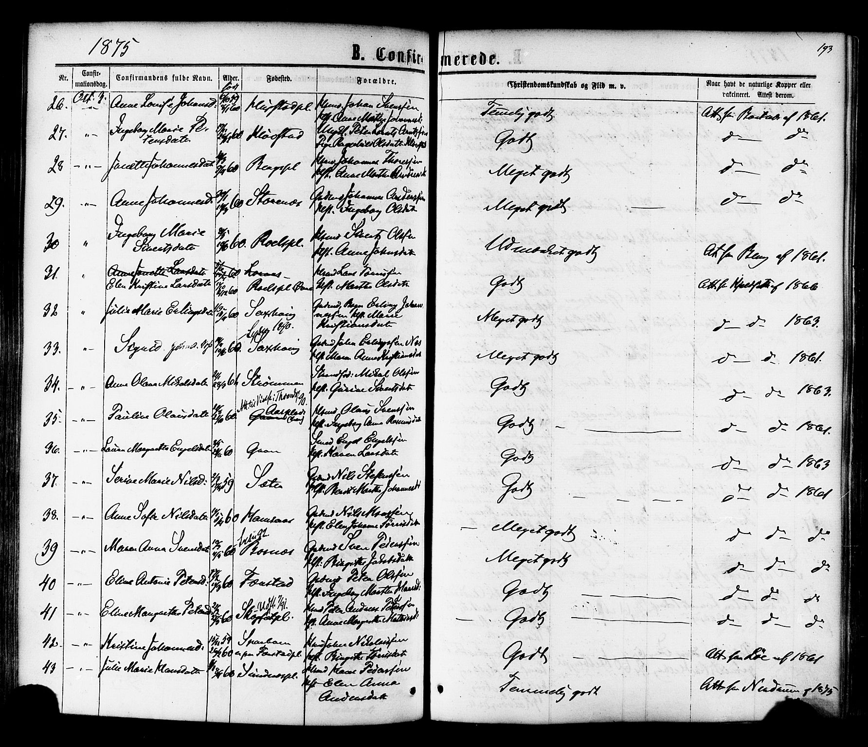 Ministerialprotokoller, klokkerbøker og fødselsregistre - Nord-Trøndelag, SAT/A-1458/730/L0284: Parish register (official) no. 730A09, 1866-1878, p. 193