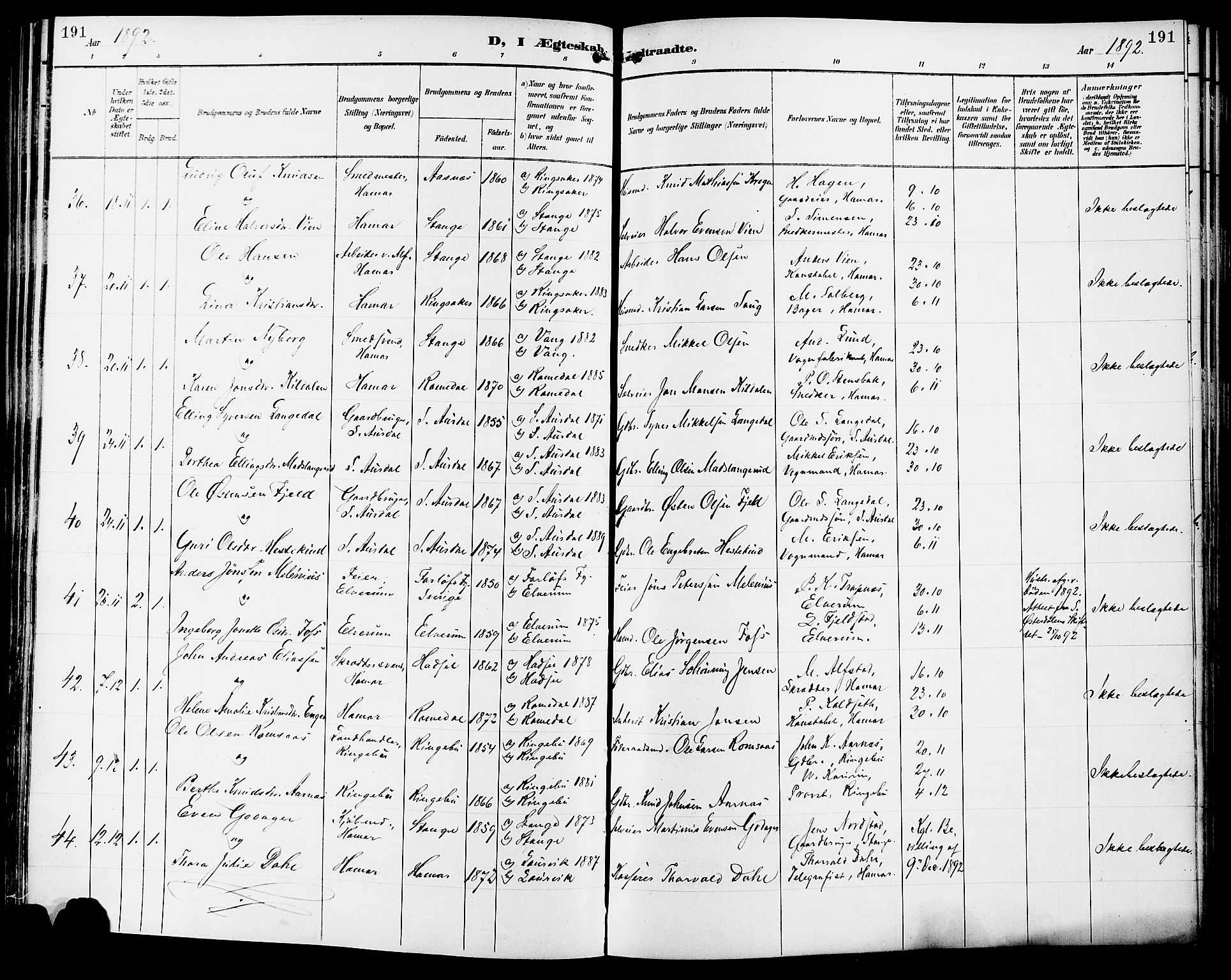 Vang prestekontor, Hedmark, SAH/PREST-008/H/Ha/Haa/L0017: Parish register (official) no. 17, 1890-1899, p. 191