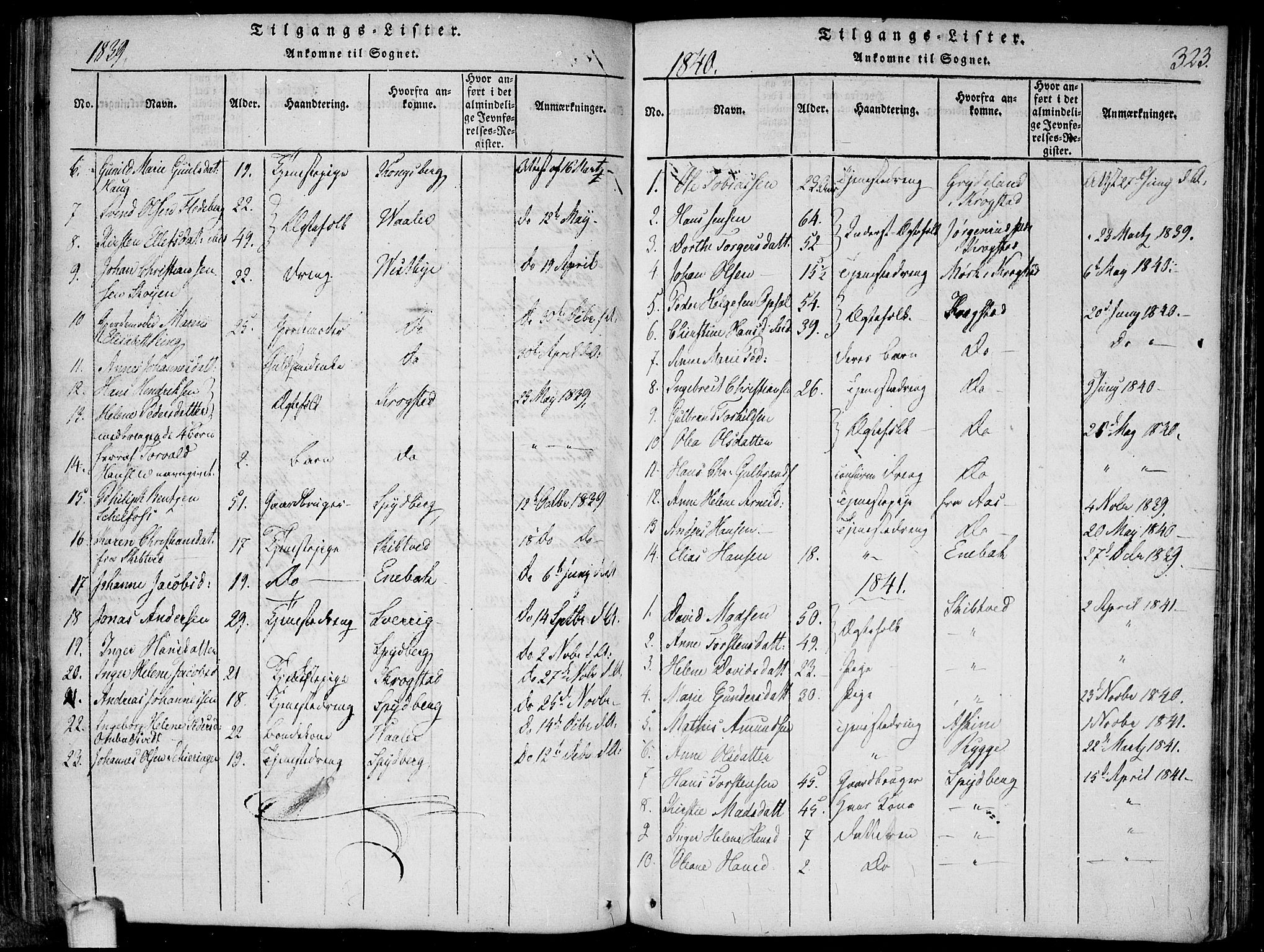 Hobøl prestekontor Kirkebøker, AV/SAO-A-2002/F/Fa/L0002: Parish register (official) no. I 2, 1814-1841, p. 323