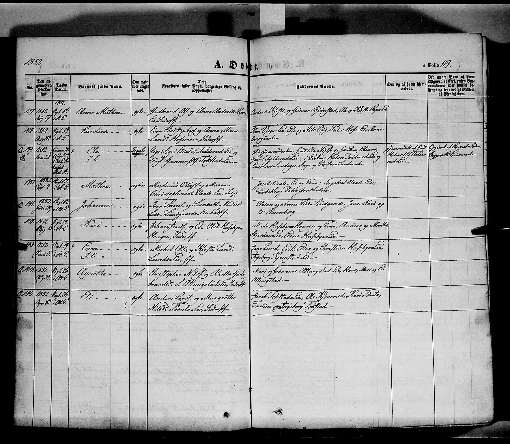 Stange prestekontor, SAH/PREST-002/K/L0011: Parish register (official) no. 11, 1846-1852, p. 119