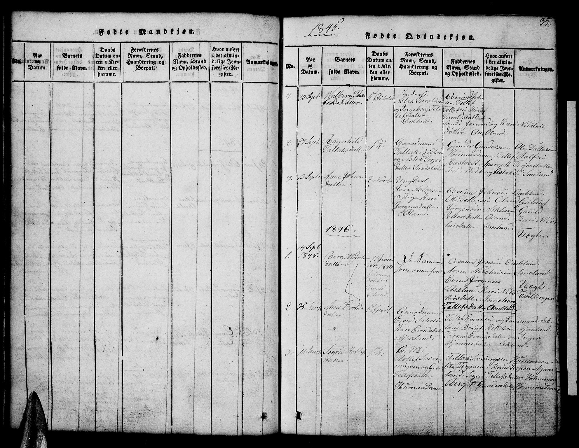 Åmli sokneprestkontor, AV/SAK-1111-0050/F/Fb/Fba/L0001: Parish register (copy) no. B 1, 1816-1890, p. 35