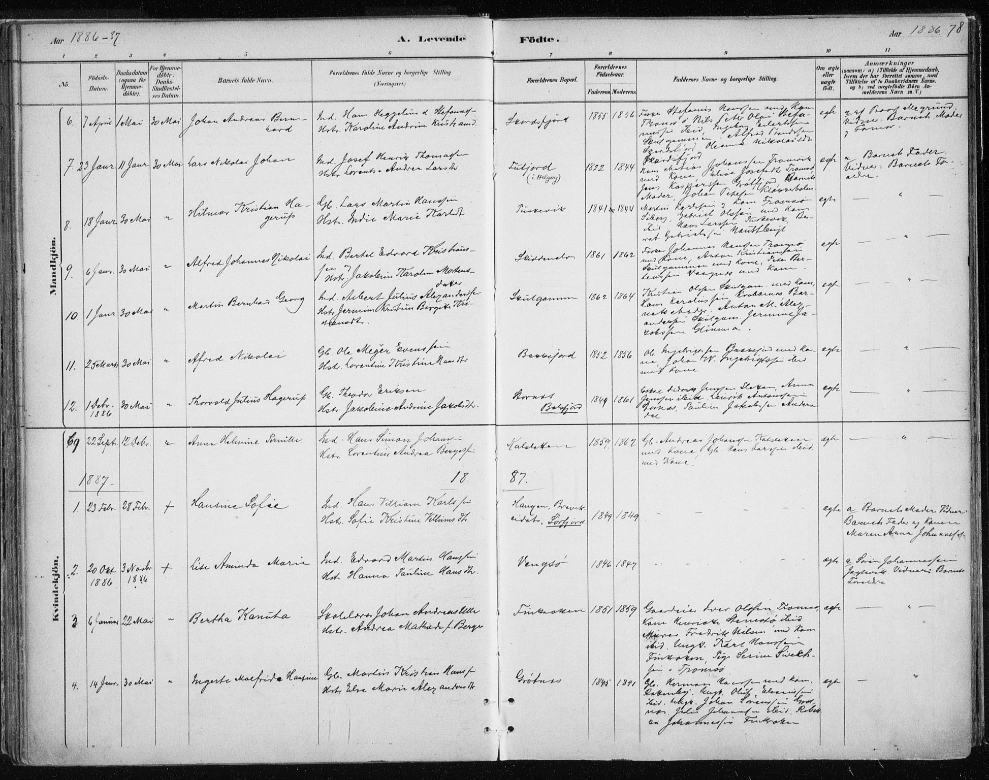 Tromsøysund sokneprestkontor, SATØ/S-1304/G/Ga/L0004kirke: Parish register (official) no. 4, 1880-1888, p. 78