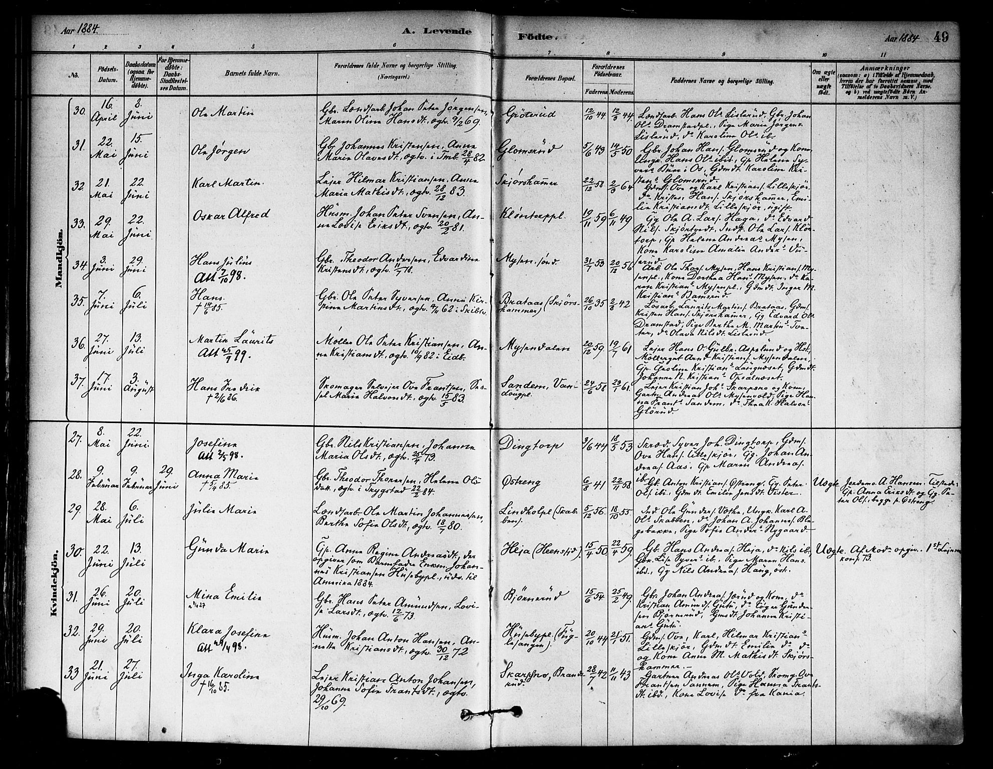 Eidsberg prestekontor Kirkebøker, AV/SAO-A-10905/F/Fa/L0012: Parish register (official) no. I 12, 1879-1901, p. 49