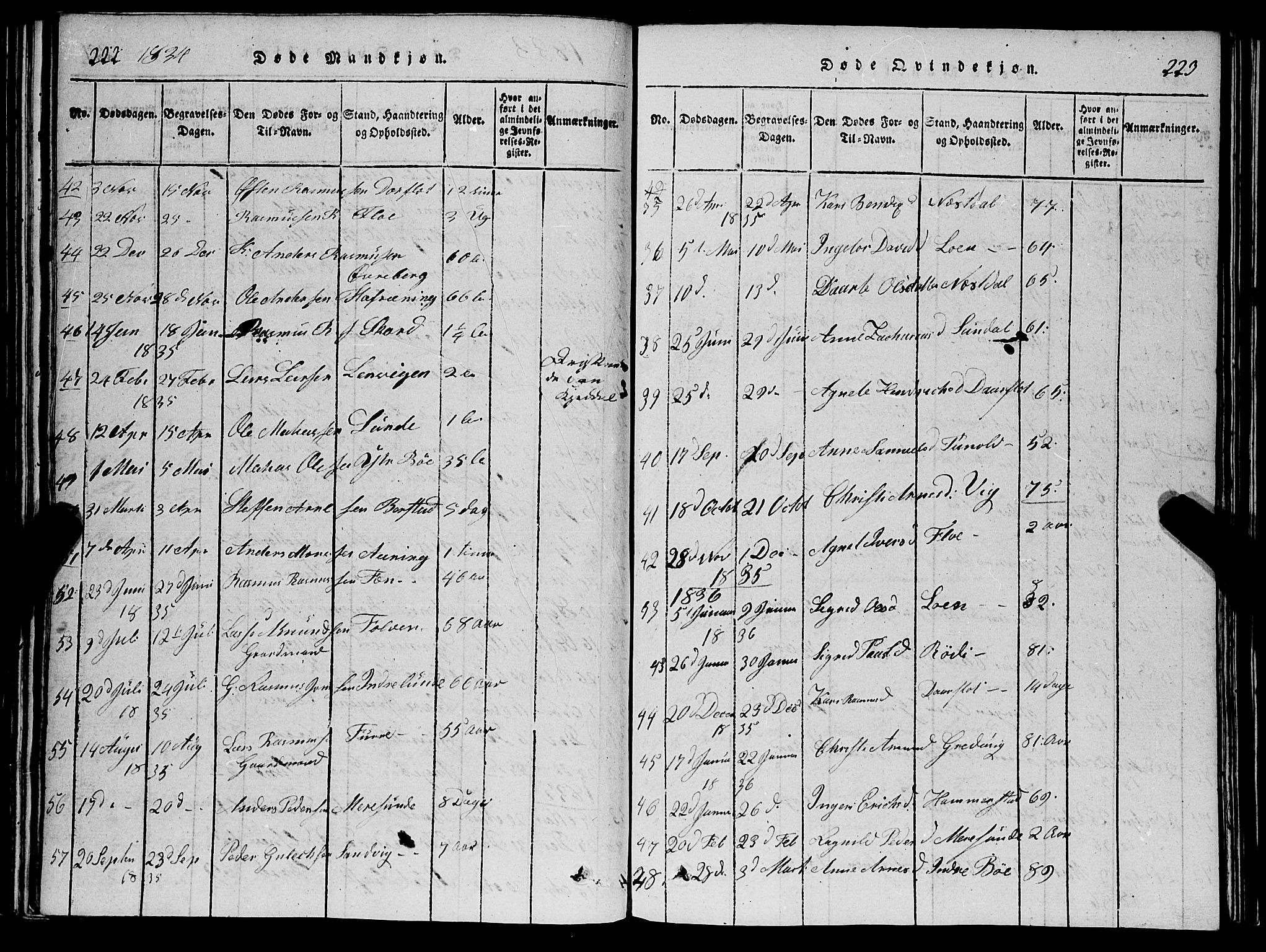 Stryn Sokneprestembete, SAB/A-82501: Parish register (copy) no. C 1, 1801-1845, p. 222-223