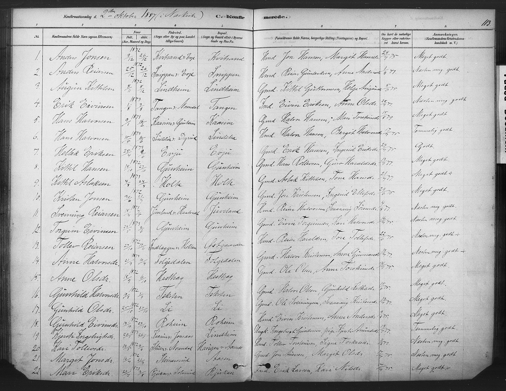 Sauherad kirkebøker, SAKO/A-298/F/Fb/L0002: Parish register (official) no. II 2, 1878-1901, p. 113