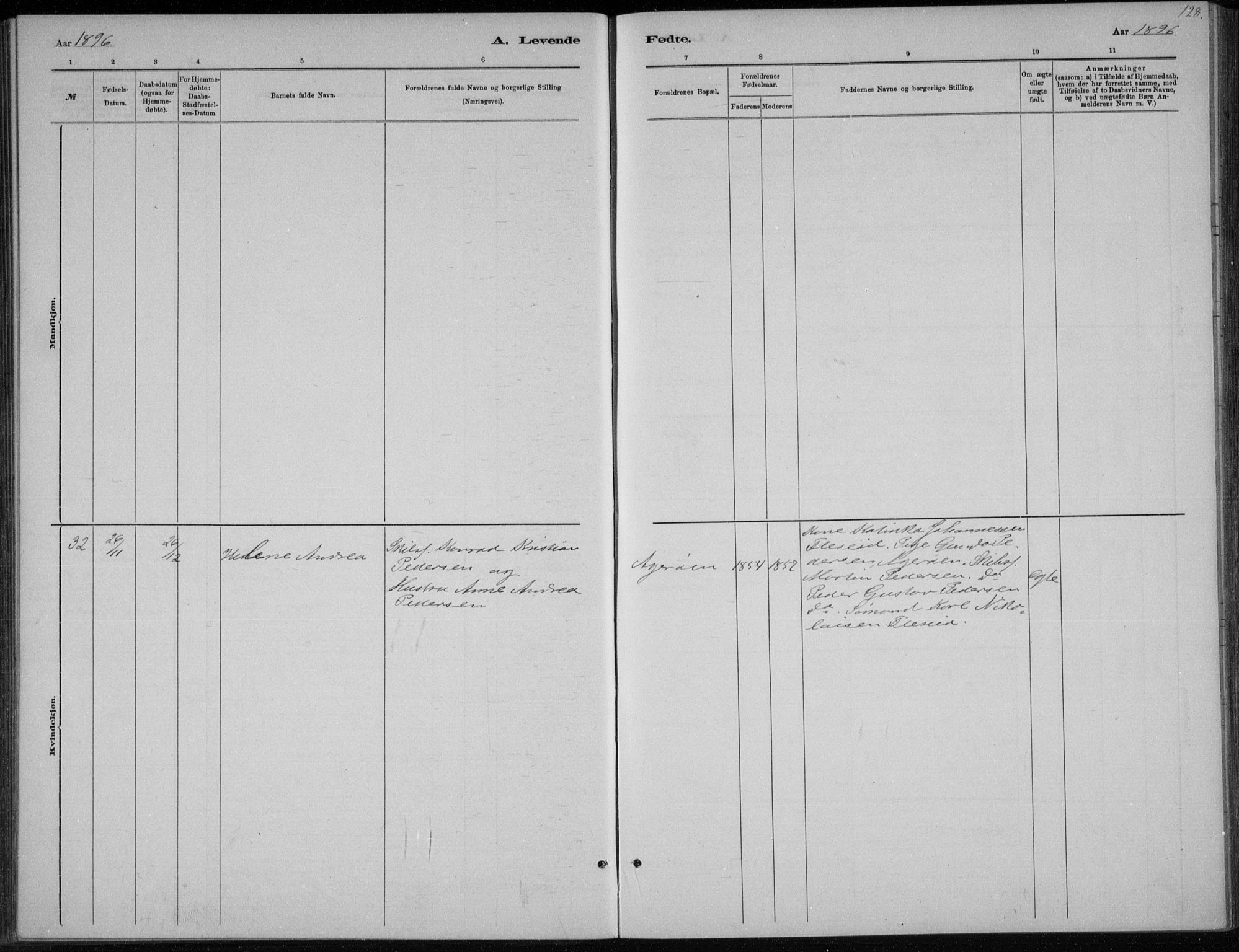 Høvåg sokneprestkontor, SAK/1111-0025/F/Fb/L0004: Parish register (copy) no. B 4, 1883-1898, p. 128