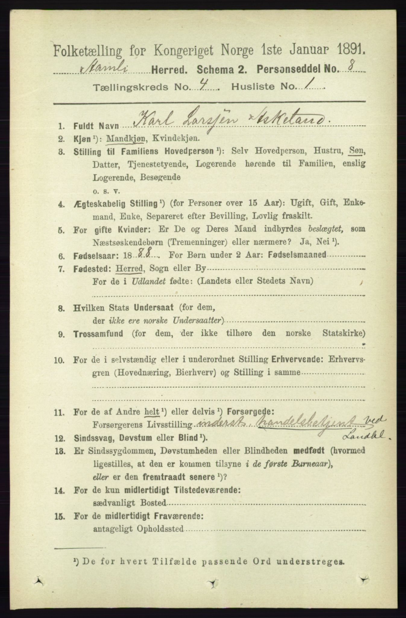 RA, 1891 census for 0929 Åmli, 1891, p. 446