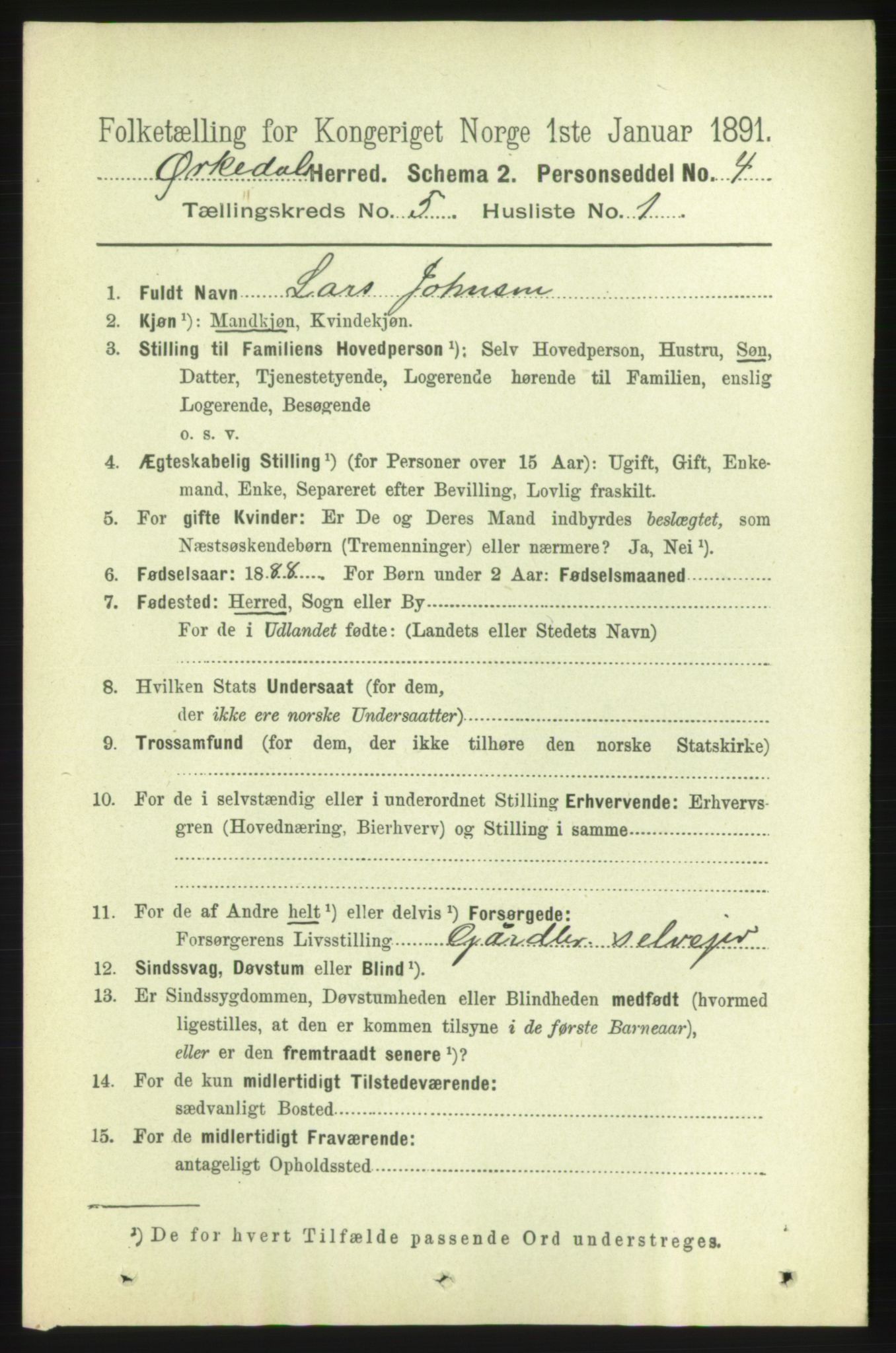 RA, 1891 census for 1638 Orkdal, 1891, p. 2516