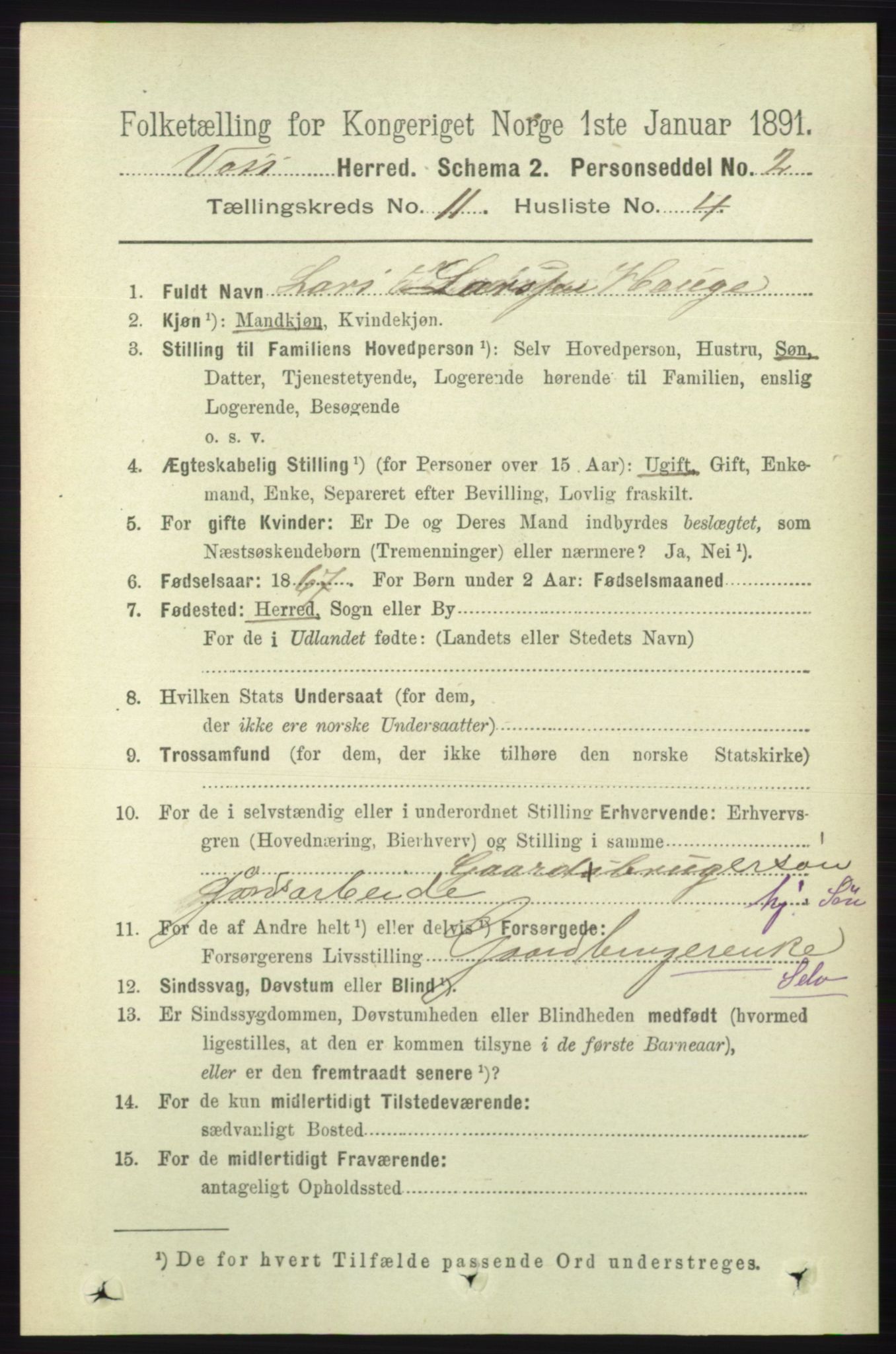 RA, 1891 census for 1235 Voss, 1891, p. 5848