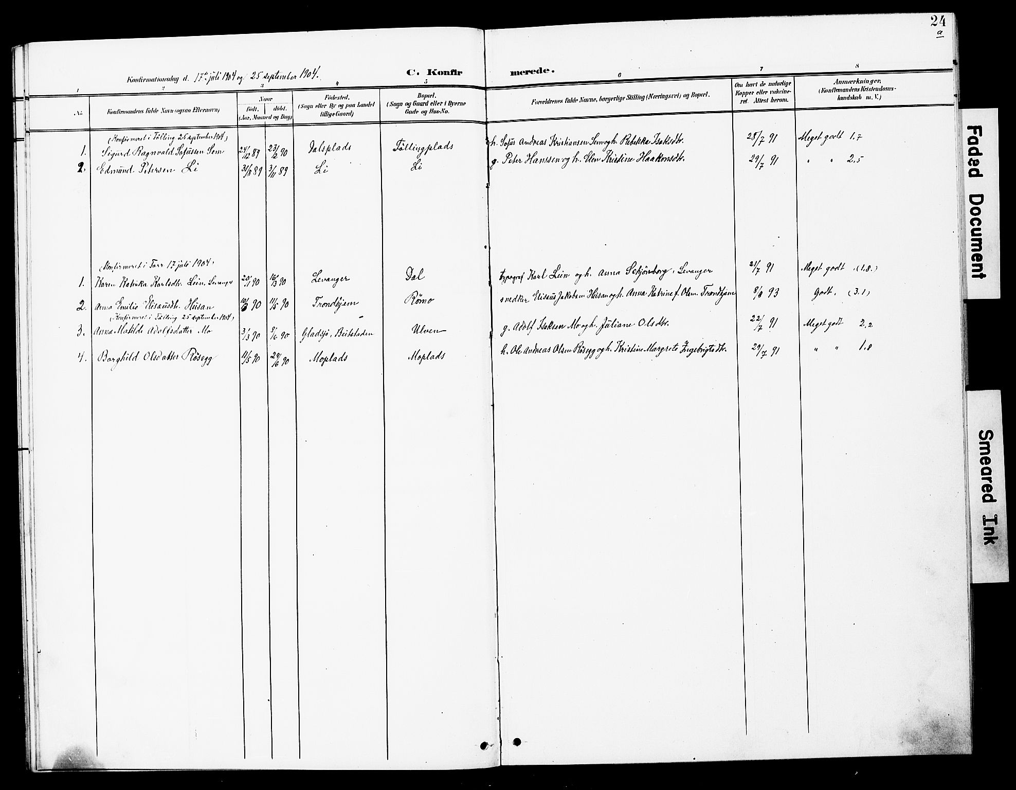 Ministerialprotokoller, klokkerbøker og fødselsregistre - Nord-Trøndelag, SAT/A-1458/748/L0464: Parish register (official) no. 748A01, 1900-1908, p. 24a