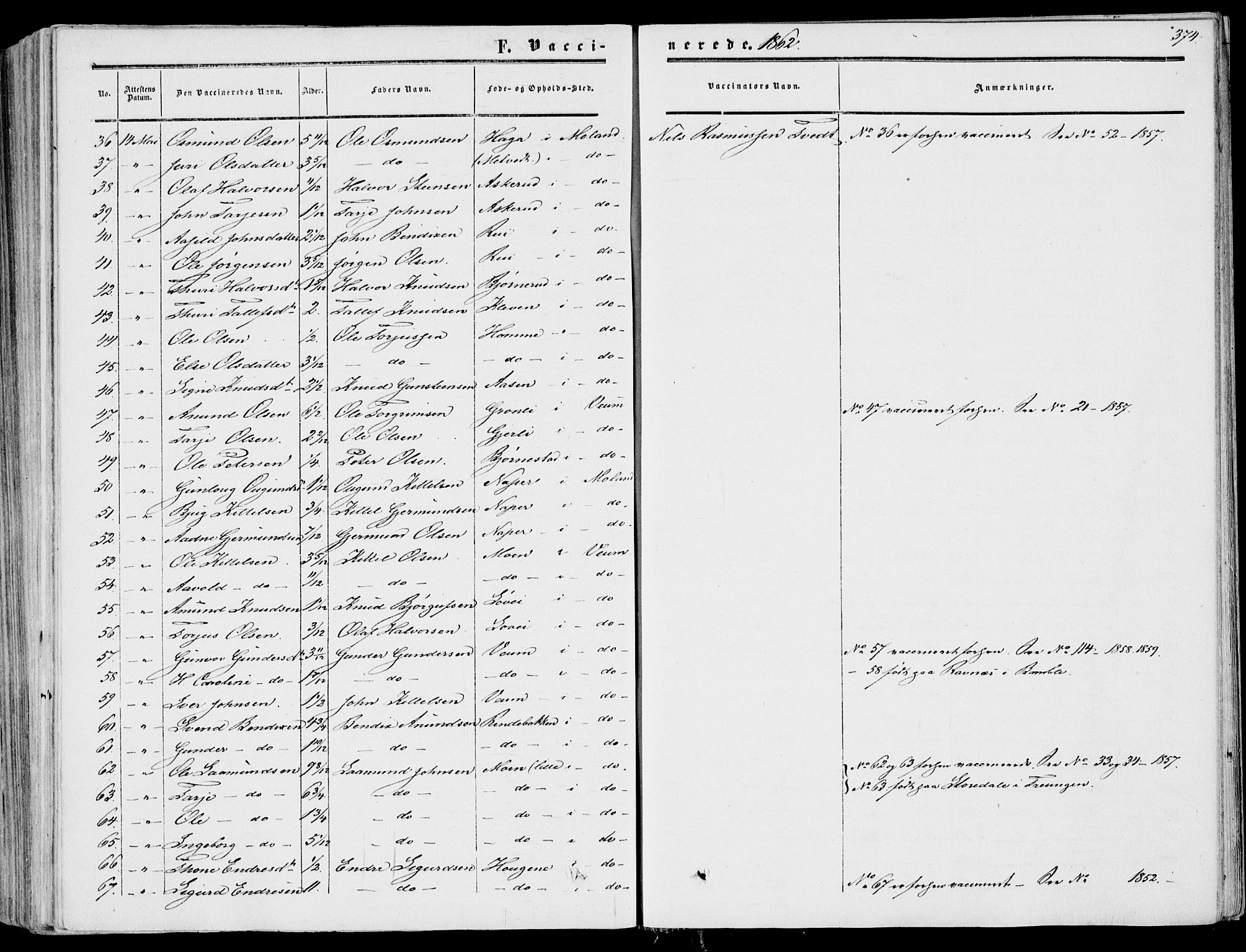 Fyresdal kirkebøker, AV/SAKO-A-263/F/Fa/L0005: Parish register (official) no. I 5, 1855-1871, p. 374