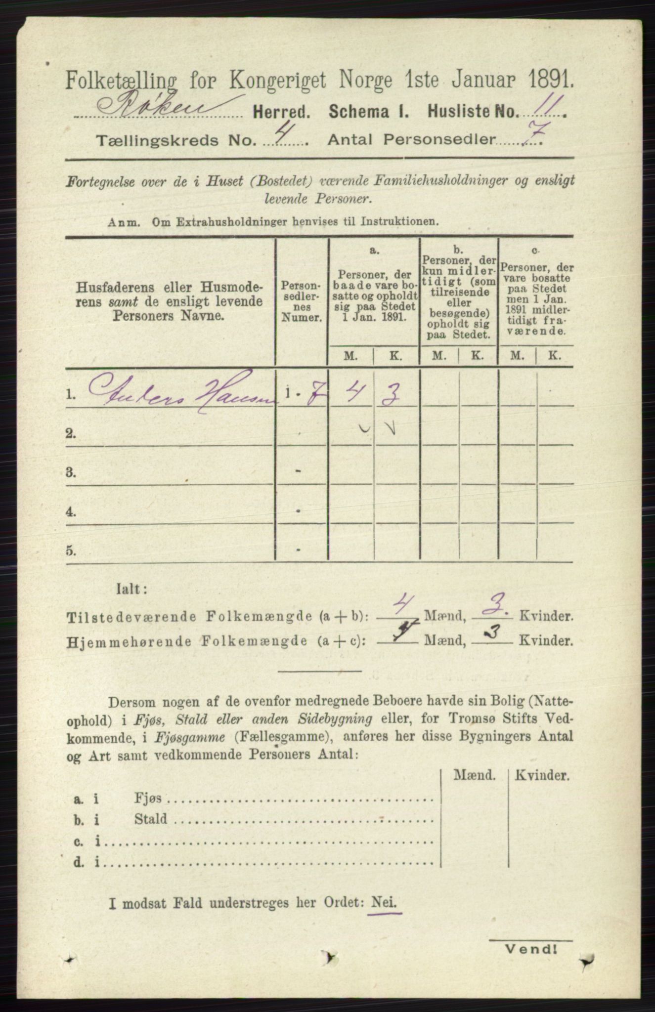 RA, 1891 census for 0627 Røyken, 1891, p. 1743