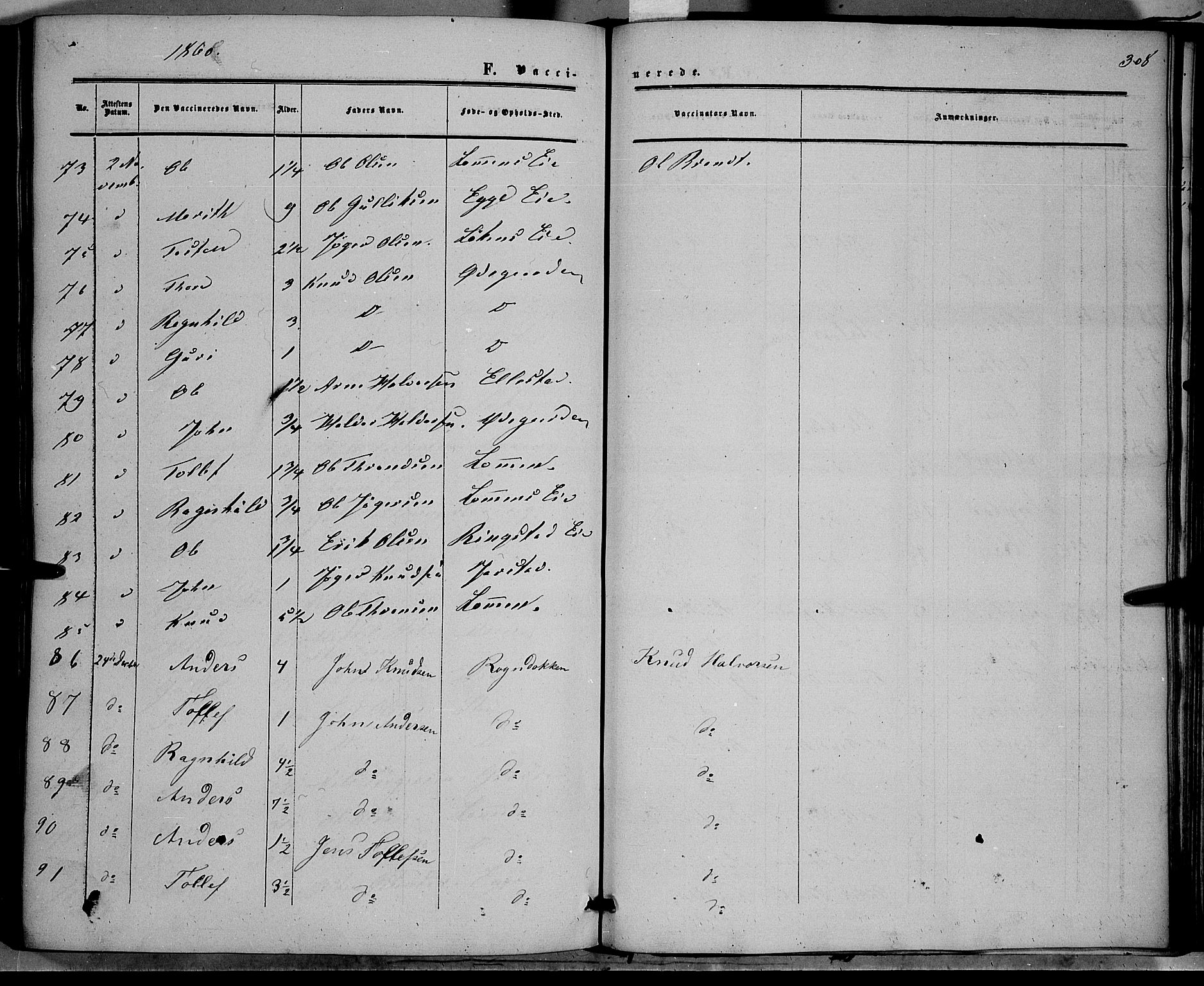 Vestre Slidre prestekontor, SAH/PREST-136/H/Ha/Haa/L0002: Parish register (official) no. 2, 1856-1864, p. 308