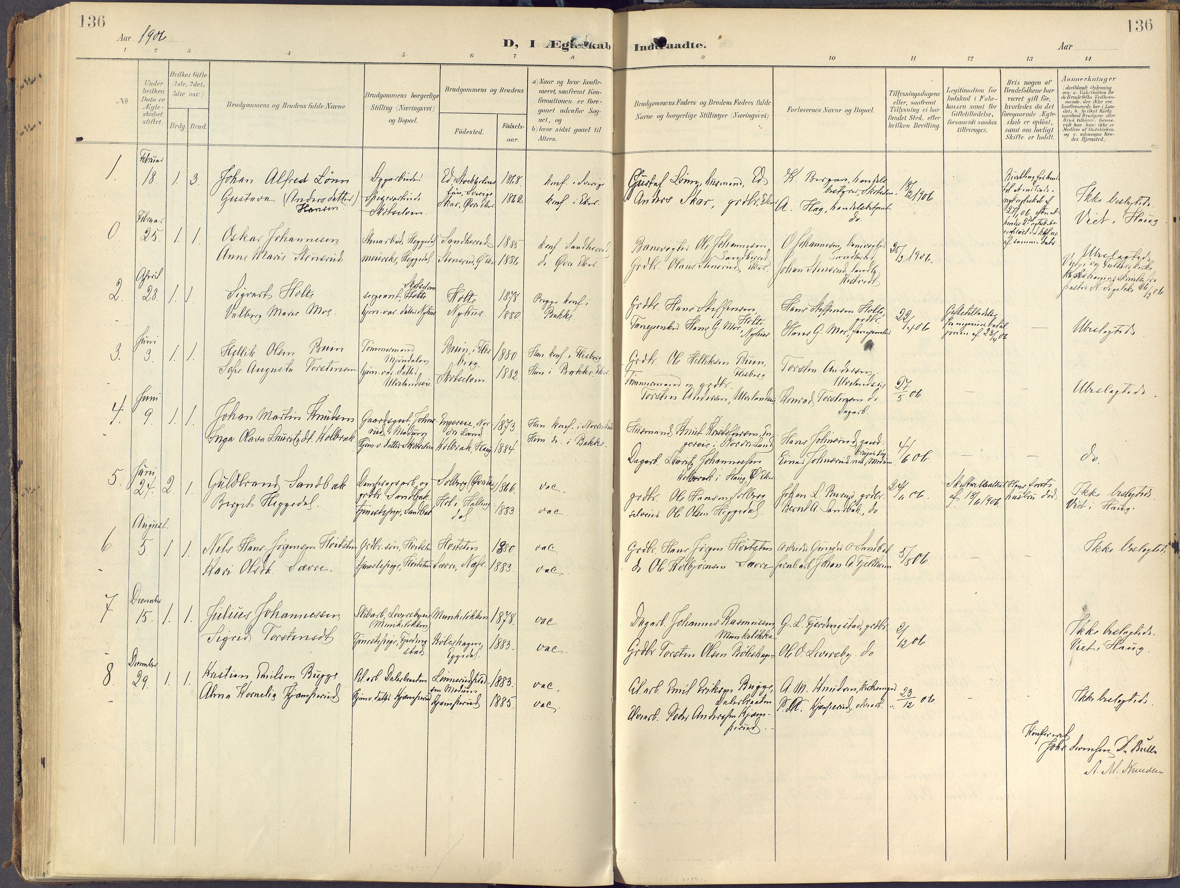 Eiker kirkebøker, AV/SAKO-A-4/F/Fc/L0004: Parish register (official) no. III 4, 1900-1919, p. 136