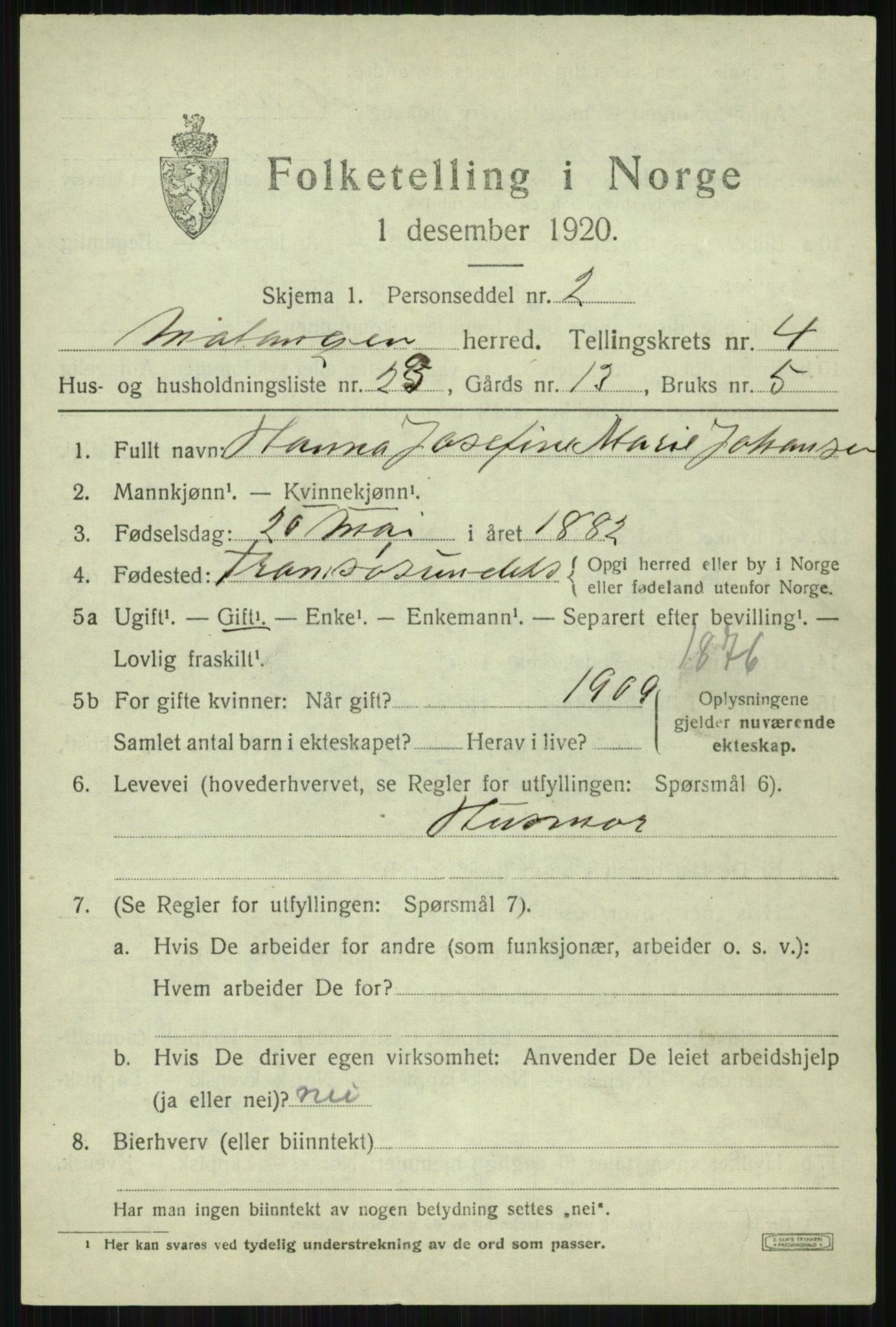 SATØ, 1920 census for Malangen, 1920, p. 1886