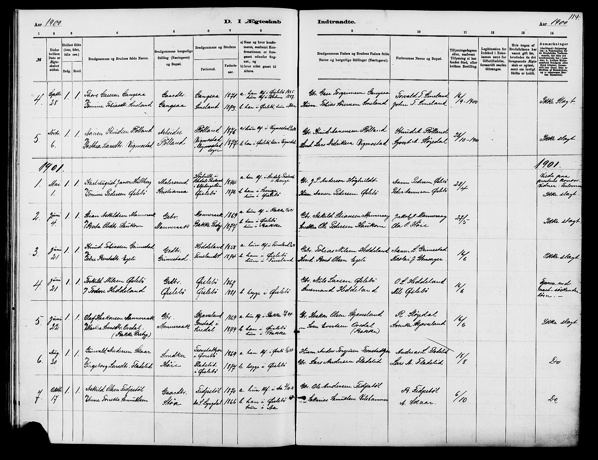Holum sokneprestkontor, SAK/1111-0022/F/Fb/Fbc/L0003: Parish register (copy) no. B 3, 1882-1908, p. 114