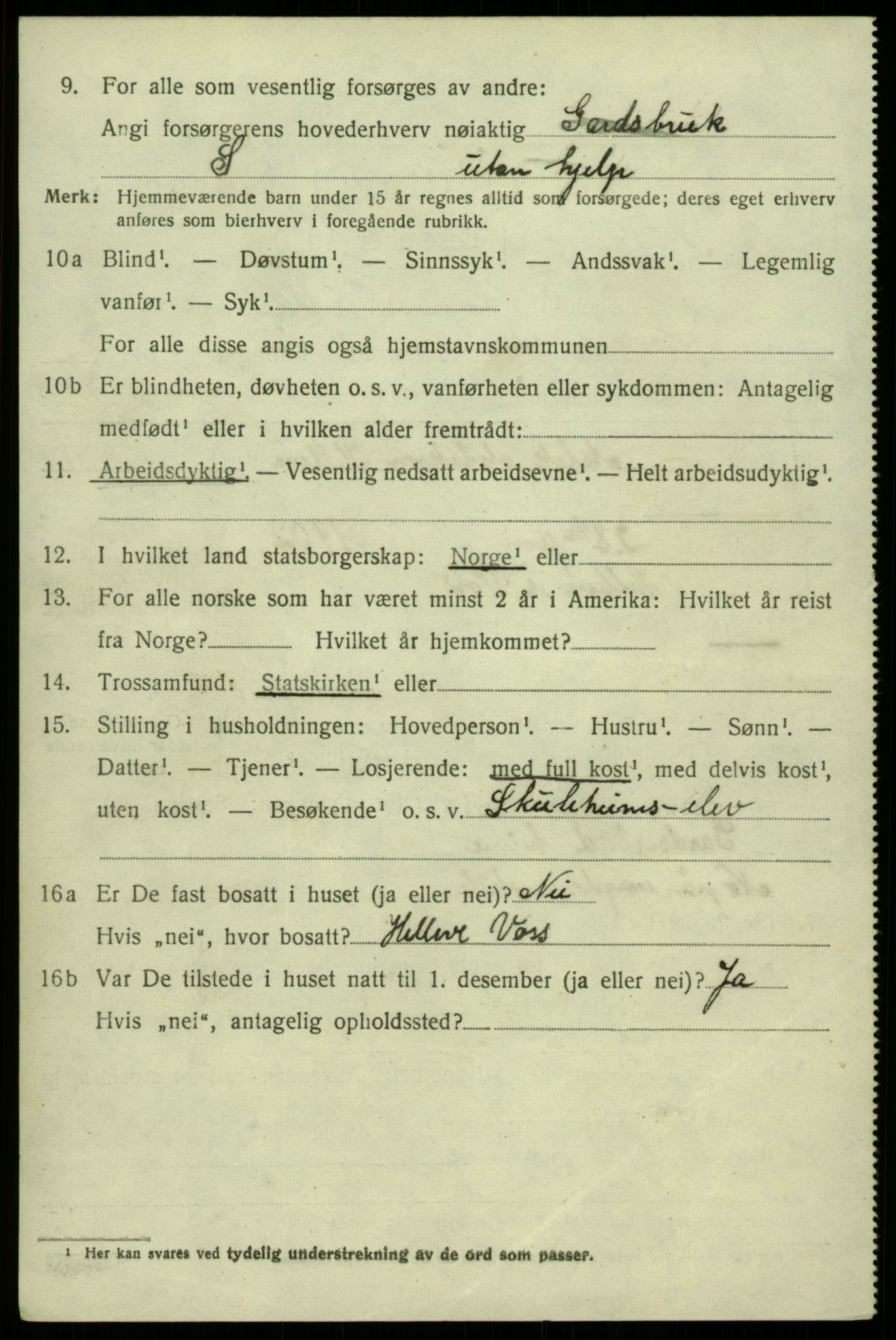 SAB, 1920 census for Kvam, 1920, p. 2050
