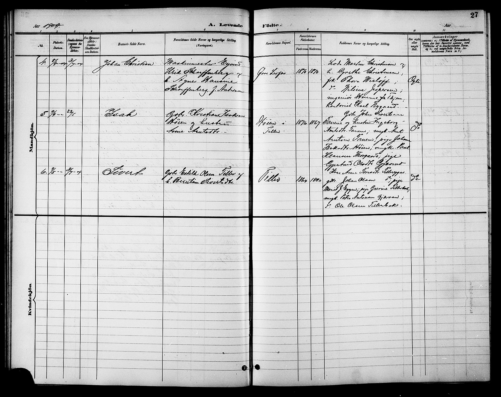 Ministerialprotokoller, klokkerbøker og fødselsregistre - Sør-Trøndelag, SAT/A-1456/621/L0460: Parish register (copy) no. 621C03, 1896-1914, p. 27