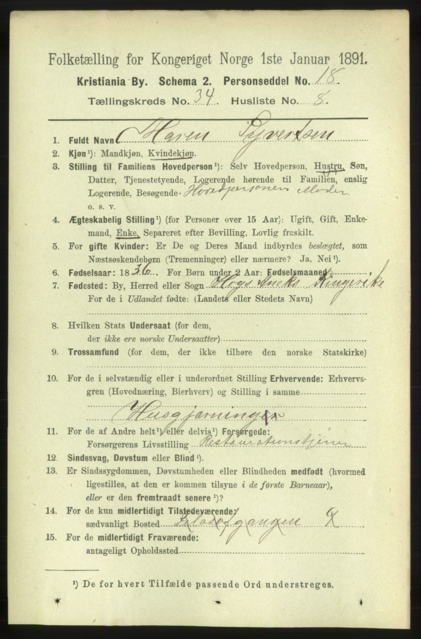 RA, 1891 census for 0301 Kristiania, 1891, p. 18457