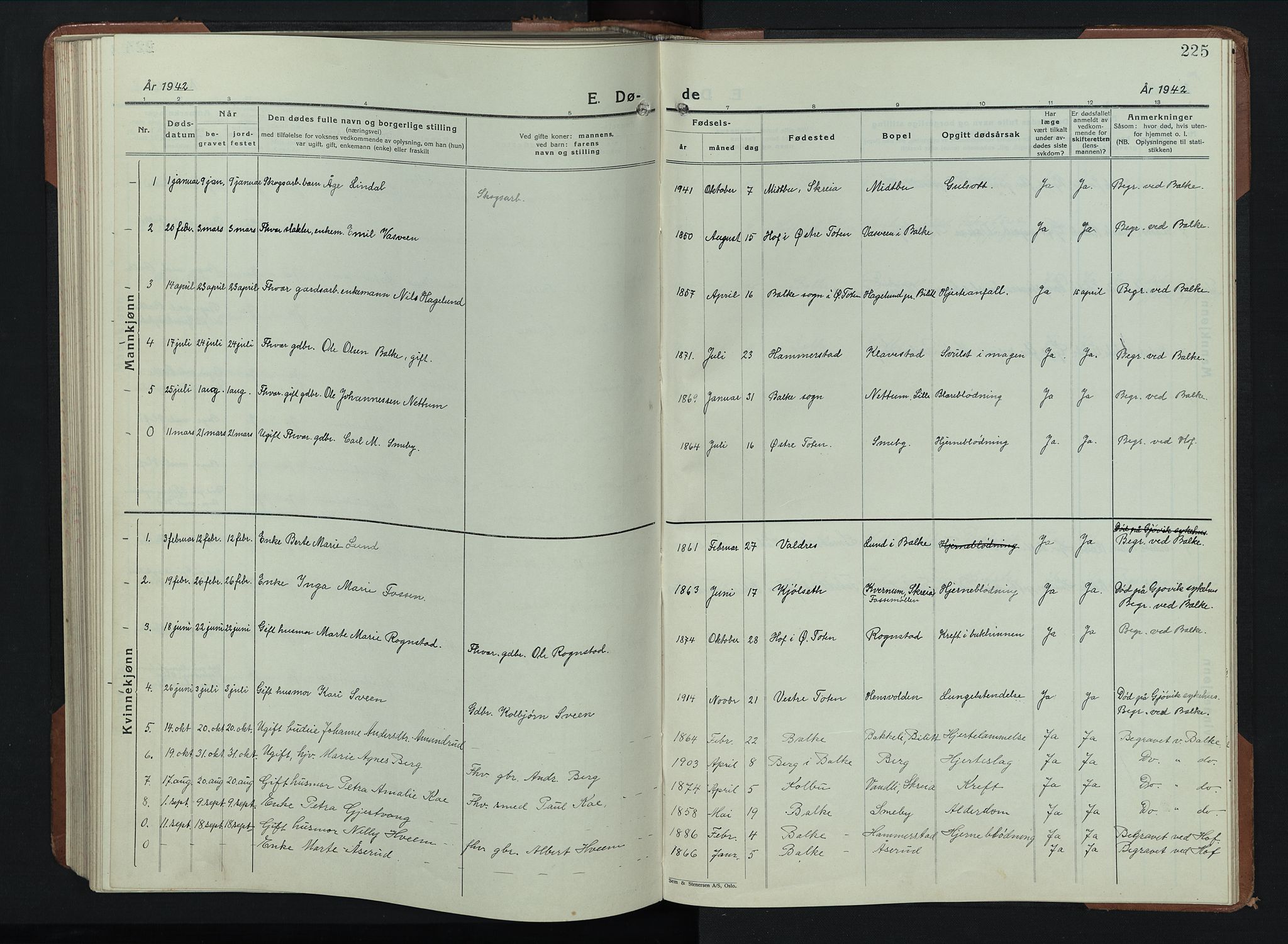 Balke prestekontor, SAH/PREST-106/H/Ha/Hab/L0002: Parish register (copy) no. 2, 1929-1951, p. 225