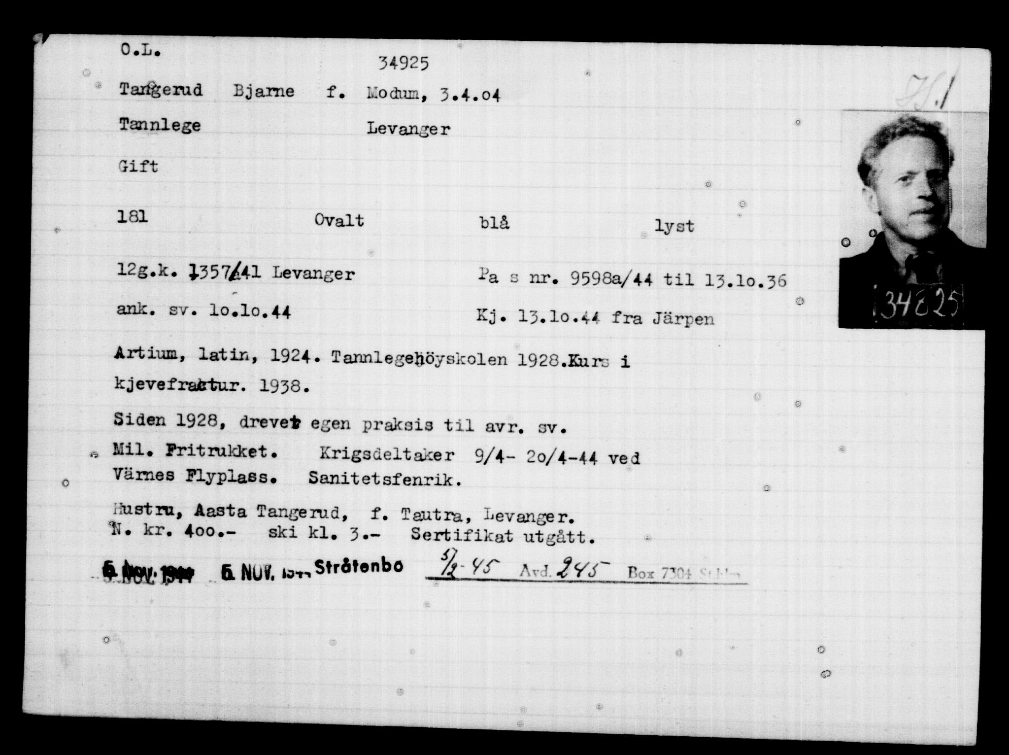 Utenriksstasjonene, Legasjonen i Stockholm, Flyktningkontoret, AV/RA-S-6753/V/Va/L0014: Kjesäterkartoteket, flyktninger med registreringsnr. 34700-37855, 1940-1945, p. 237