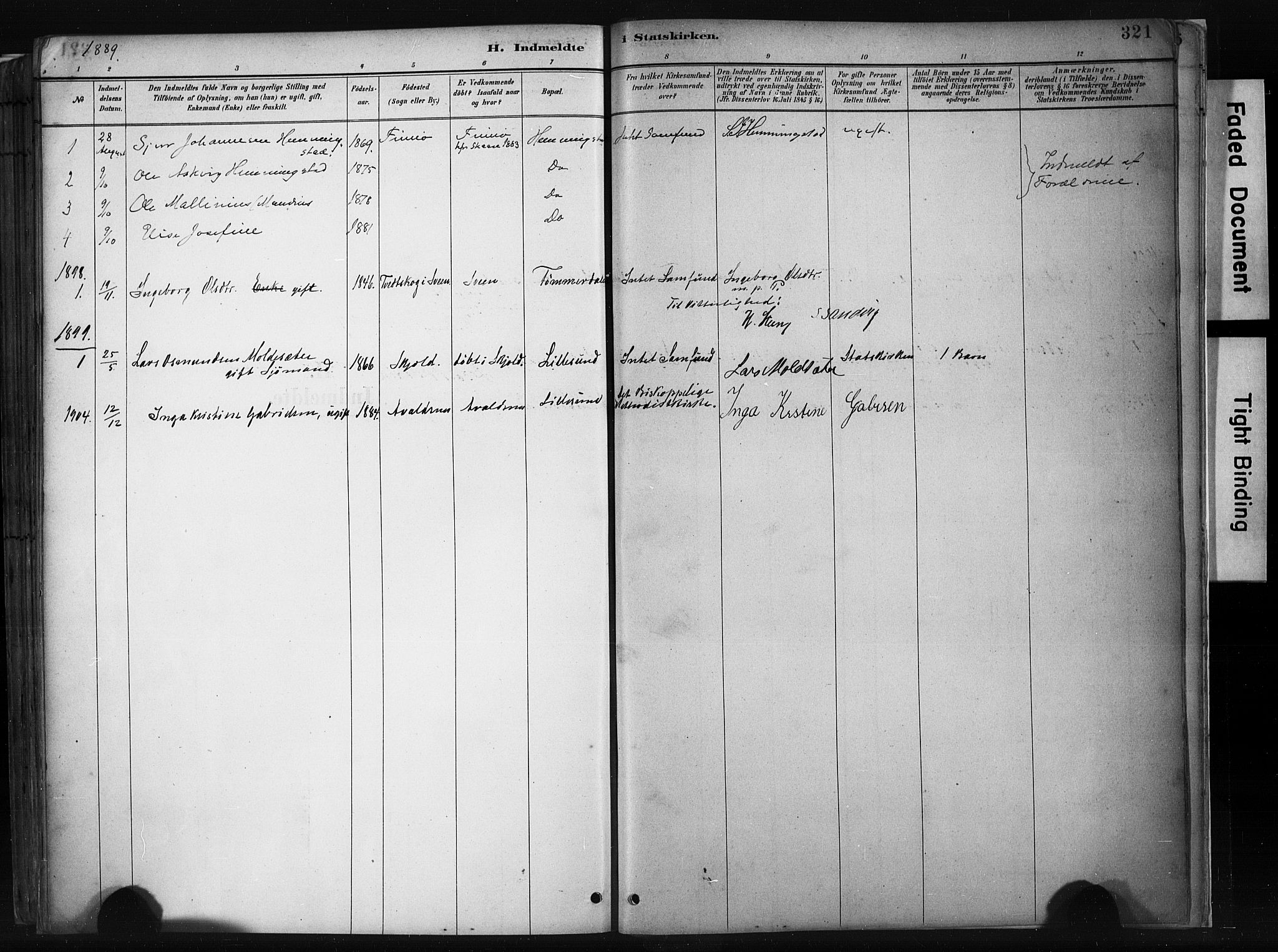 Haugesund sokneprestkontor, SAST/A -101863/H/Ha/Haa/L0004: Parish register (official) no. A 4, 1886-1908, p. 321