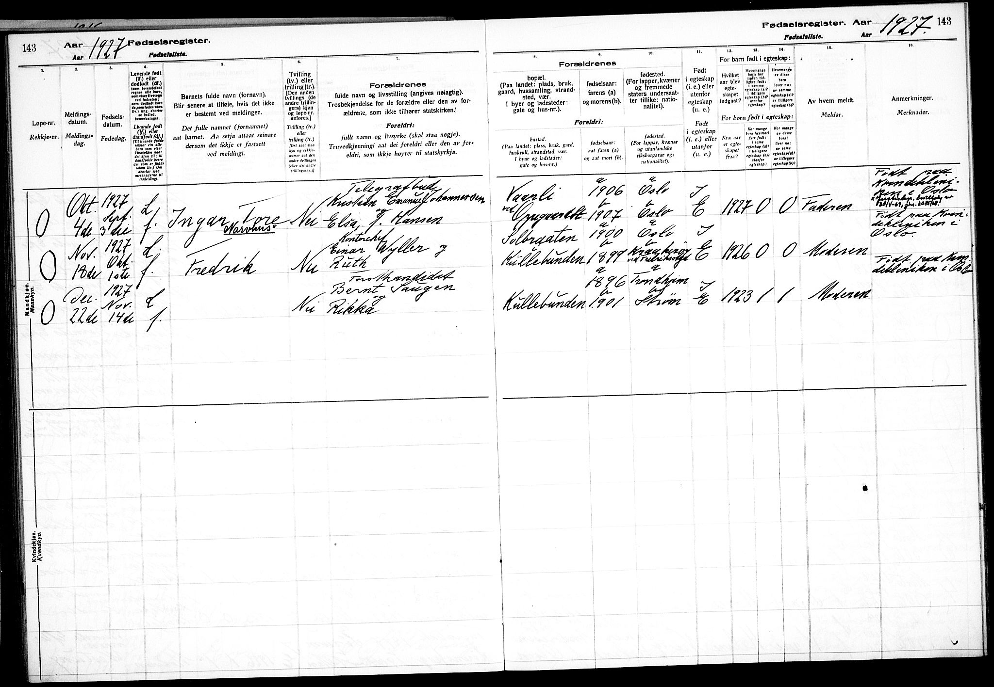 Nesodden prestekontor Kirkebøker, SAO/A-10013/J/Jb/L0001: Birth register no. II 1, 1916-1933, p. 143
