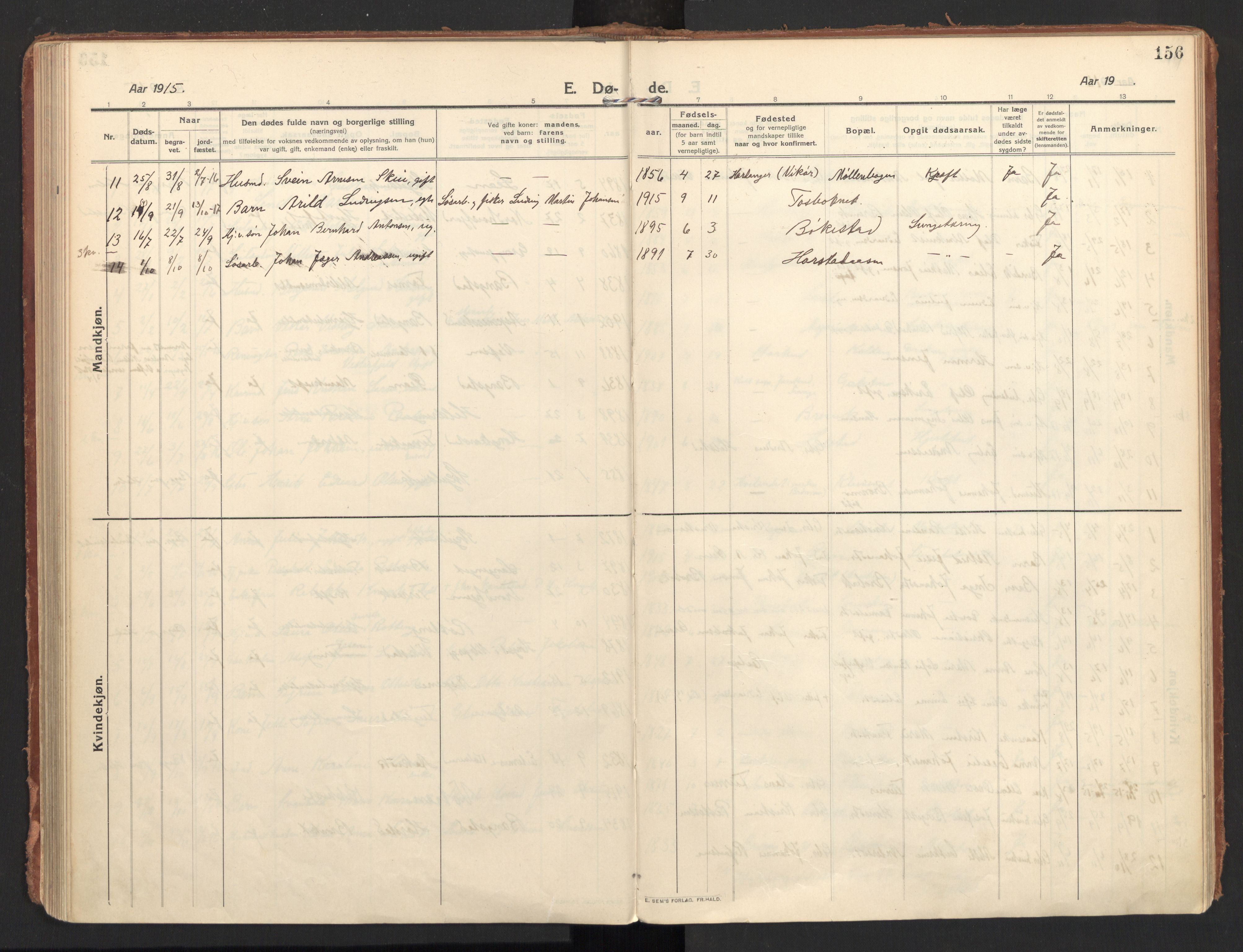 Ministerialprotokoller, klokkerbøker og fødselsregistre - Nordland, AV/SAT-A-1459/810/L0156: Parish register (official) no. 810A15, 1915-1930, p. 156