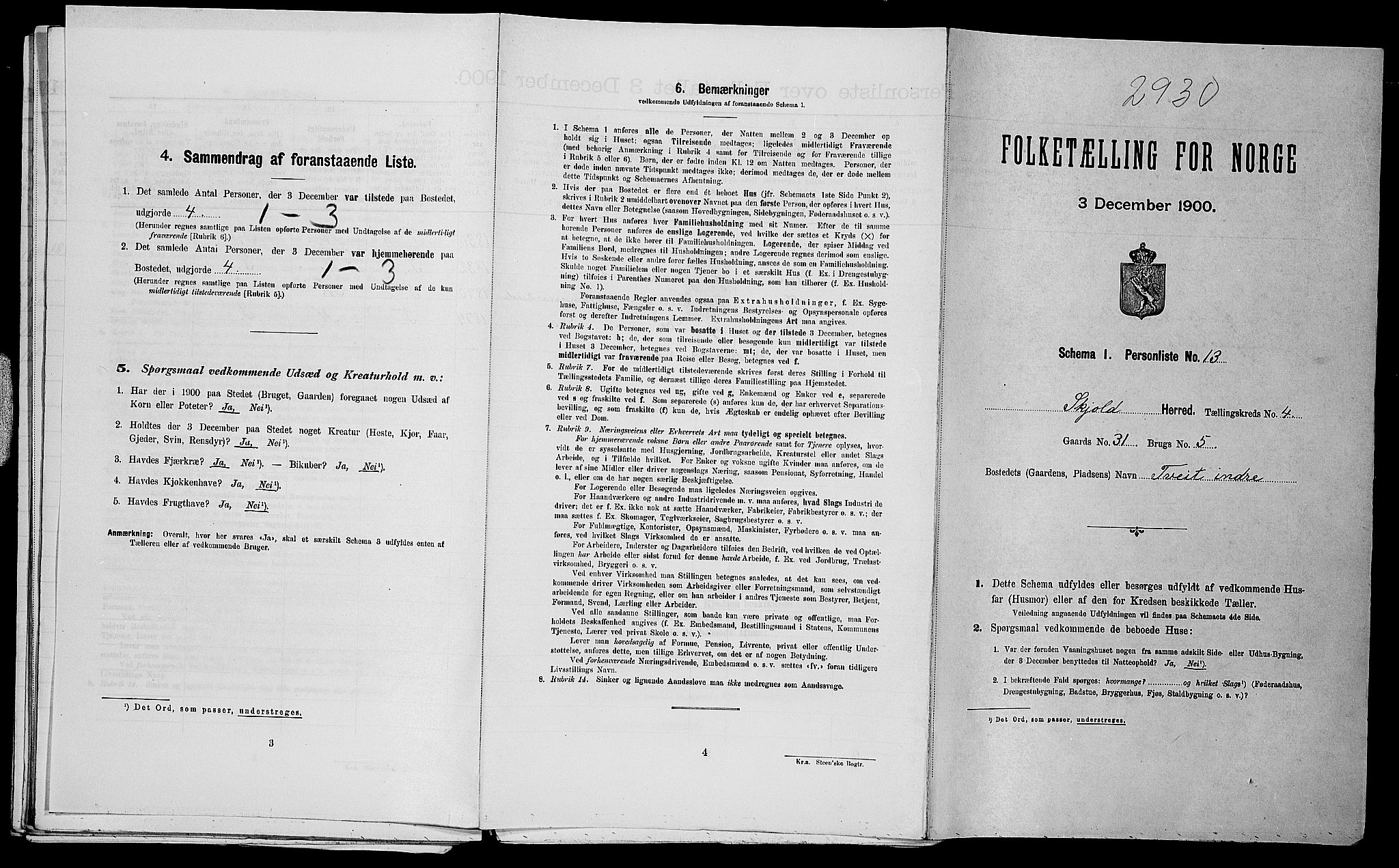 SAST, 1900 census for Skjold, 1900, p. 360