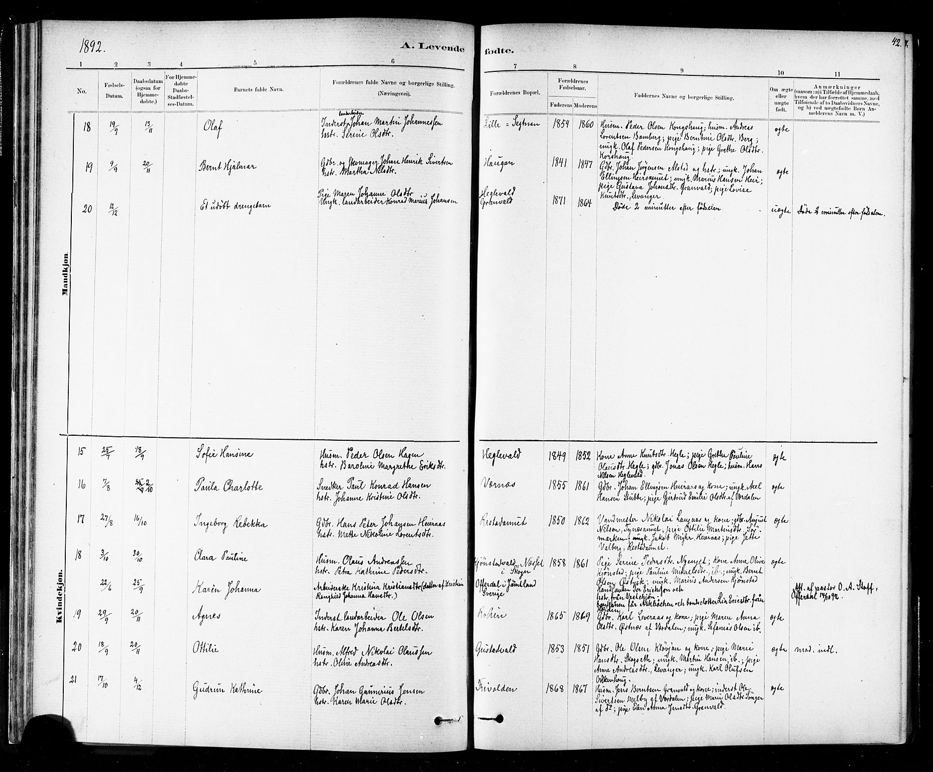 Ministerialprotokoller, klokkerbøker og fødselsregistre - Nord-Trøndelag, SAT/A-1458/721/L0208: Parish register (copy) no. 721C01, 1880-1917, p. 42