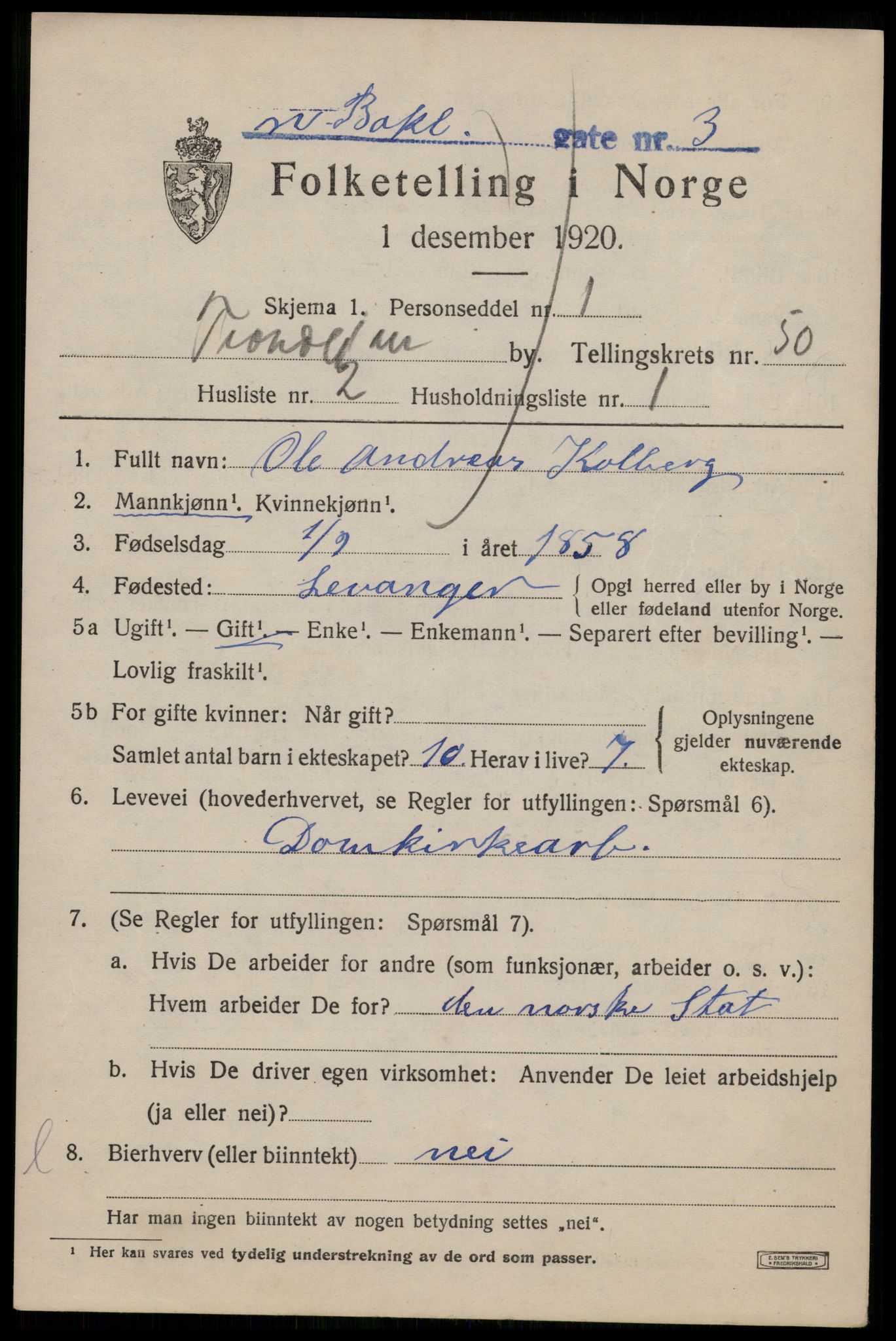 SAT, 1920 census for Trondheim, 1920, p. 103722