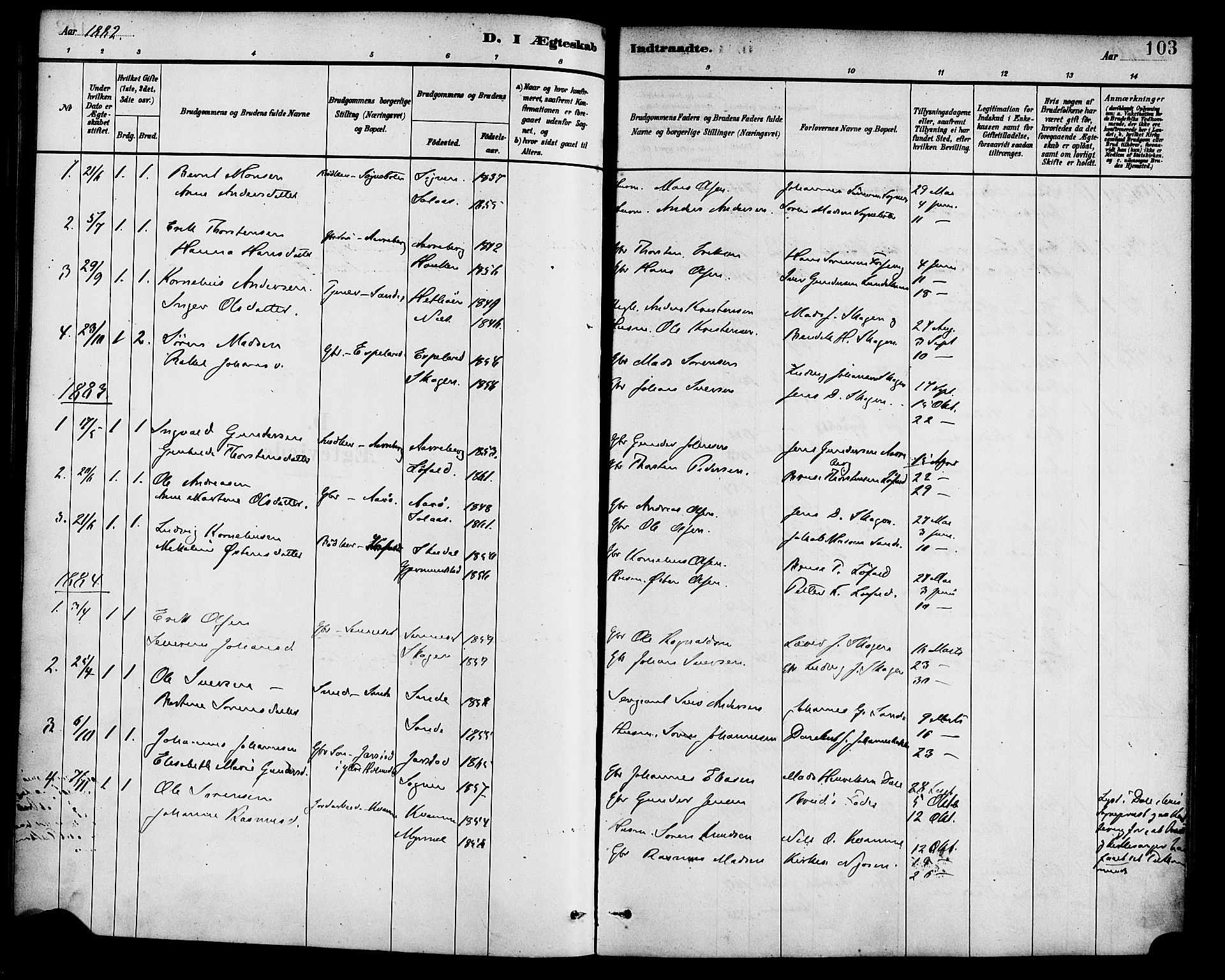 Gaular sokneprestembete, AV/SAB-A-80001/H/Haa: Parish register (official) no. B 1, 1882-1897, p. 103