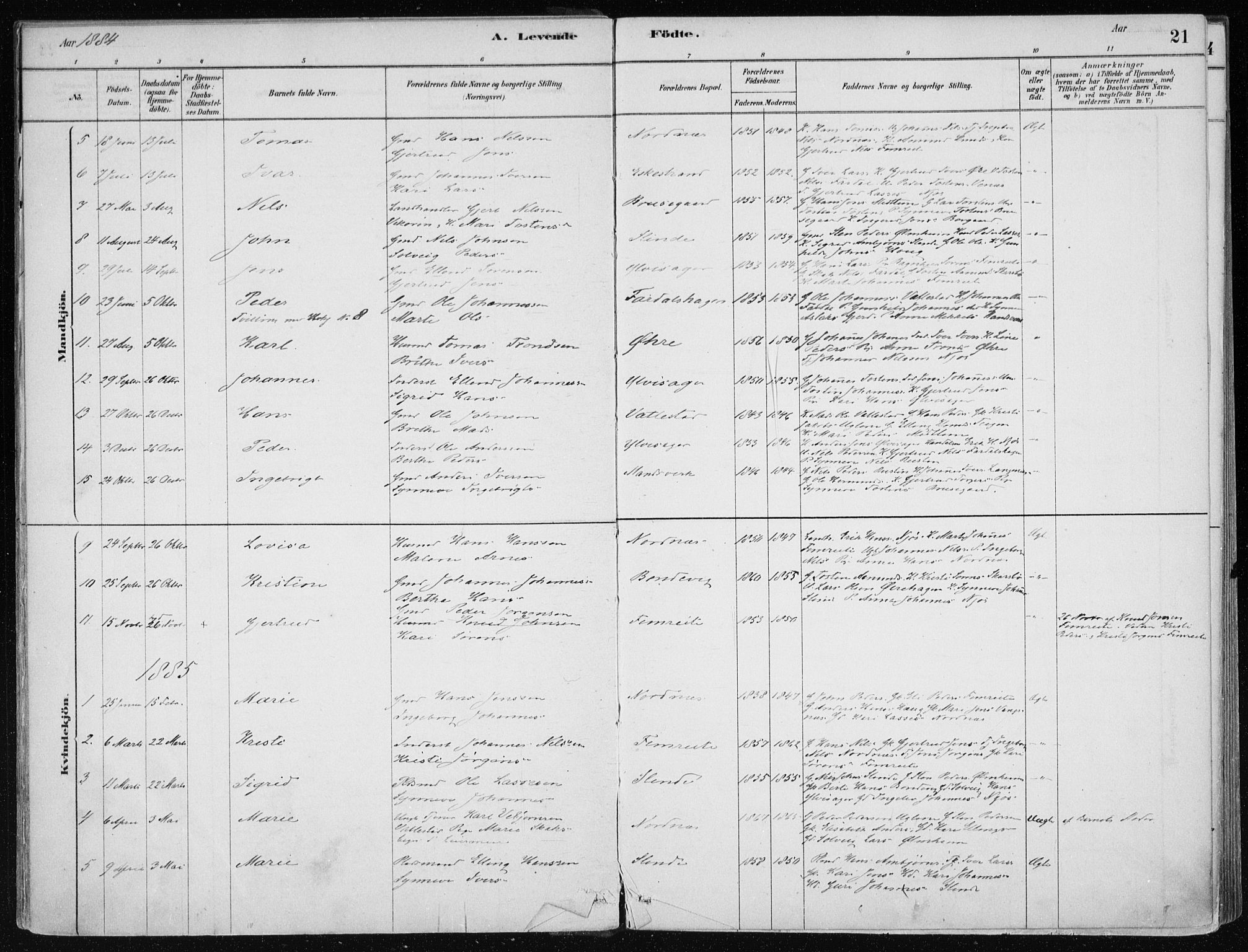 Sogndal sokneprestembete, SAB/A-81301/H/Haa/Haac/L0001: Parish register (official) no. C 1, 1878-1907, p. 21