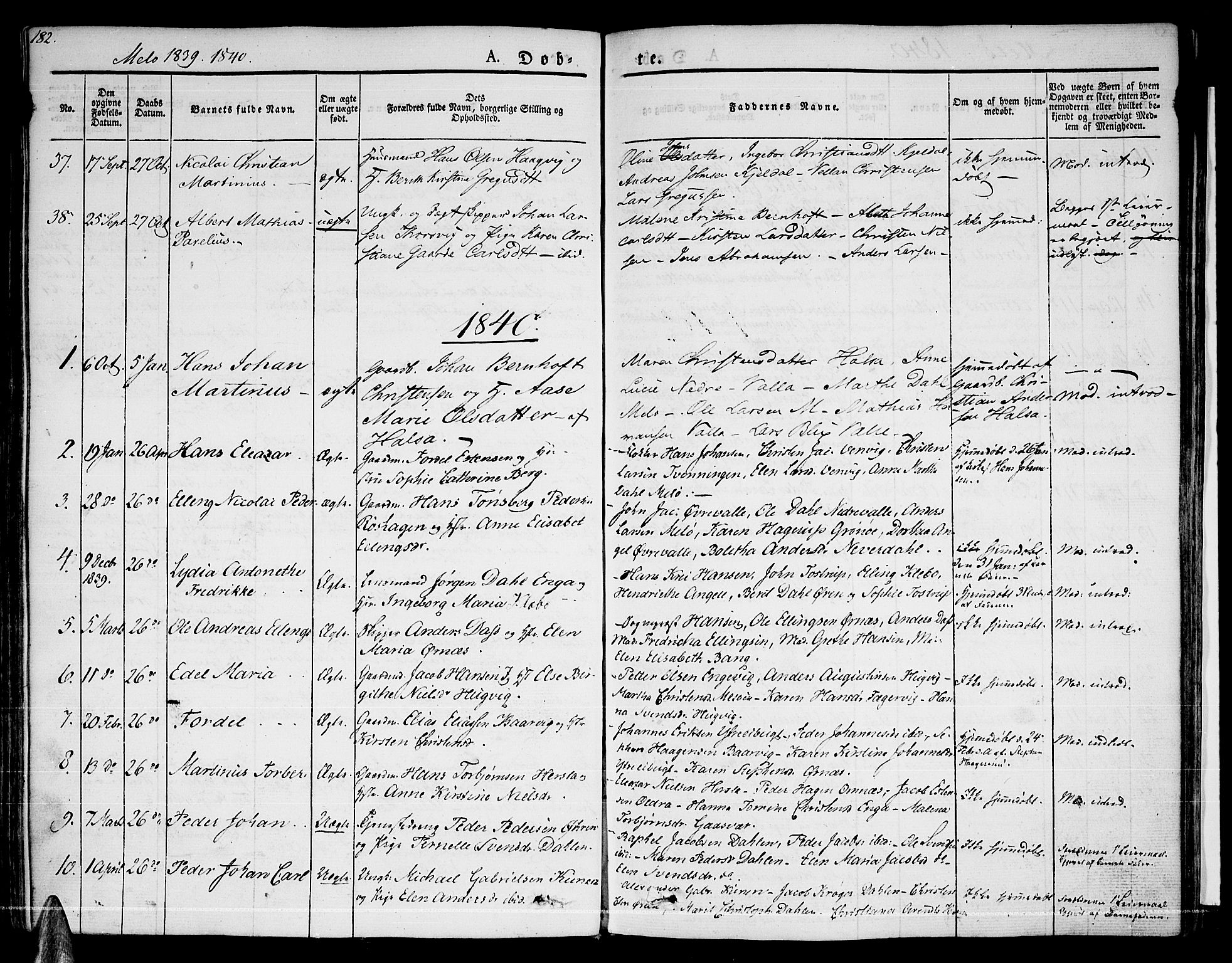 Ministerialprotokoller, klokkerbøker og fødselsregistre - Nordland, SAT/A-1459/841/L0598: Parish register (official) no. 841A06 /2, 1825-1844, p. 182