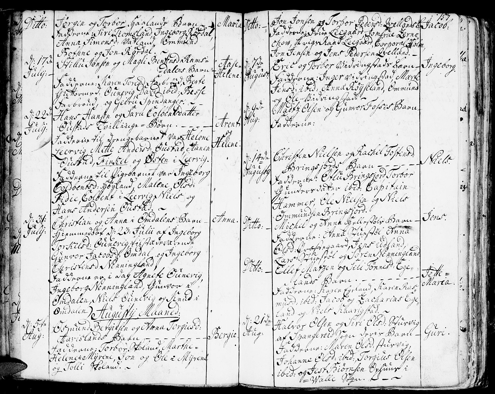 Lyngdal sokneprestkontor, SAK/1111-0029/F/Fa/Fac/L0001: Parish register (official) no. A 1, 1727-1779, p. 157