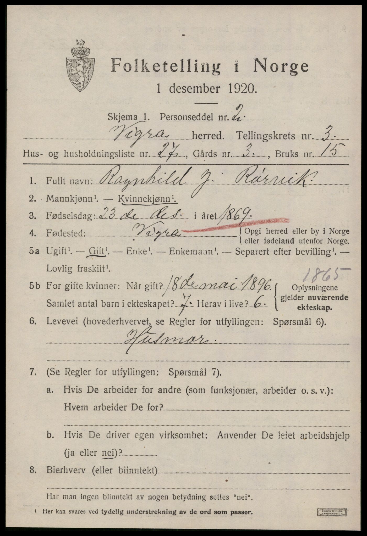SAT, 1920 census for Vigra, 1920, p. 1724