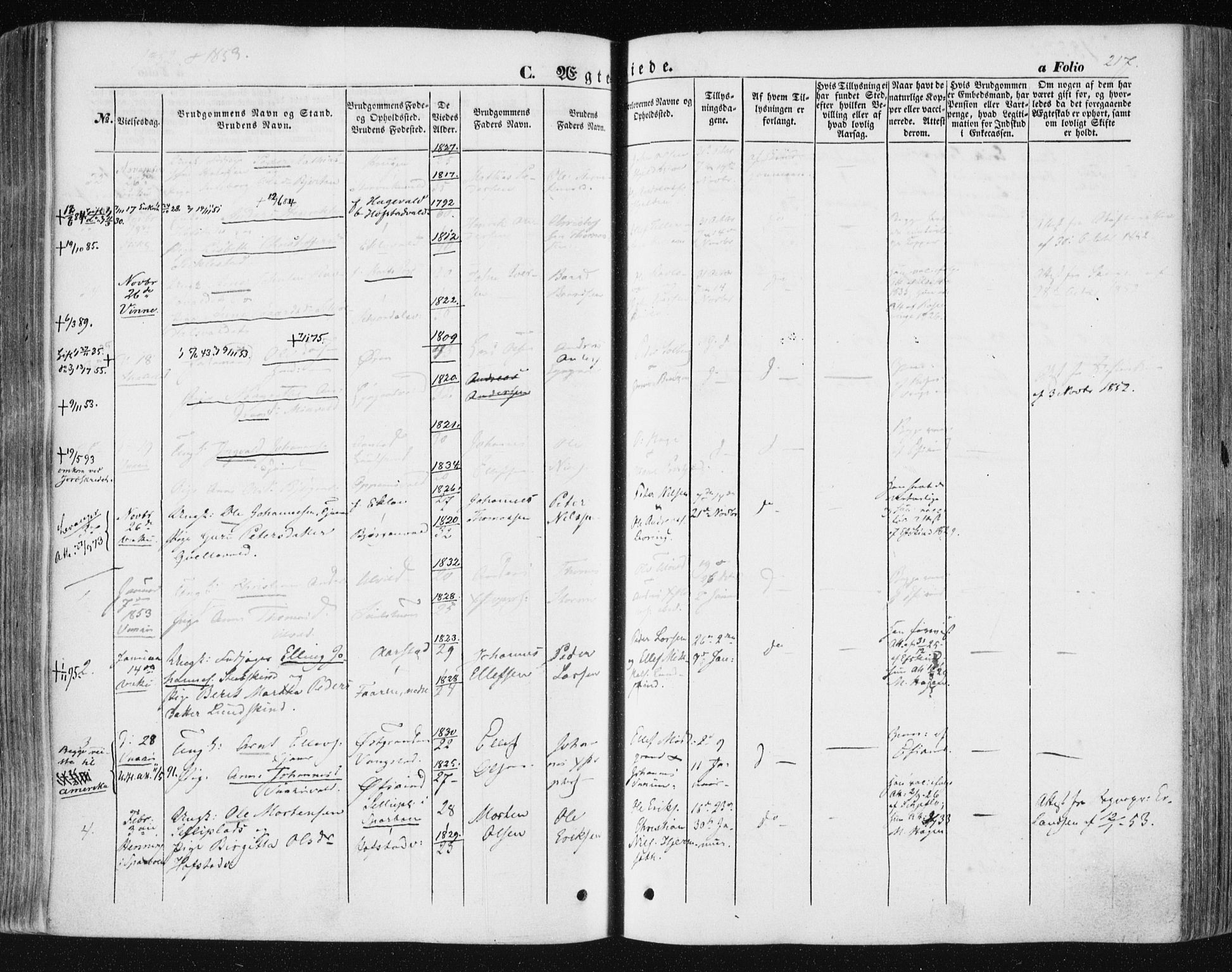 Ministerialprotokoller, klokkerbøker og fødselsregistre - Nord-Trøndelag, SAT/A-1458/723/L0240: Parish register (official) no. 723A09, 1852-1860, p. 217
