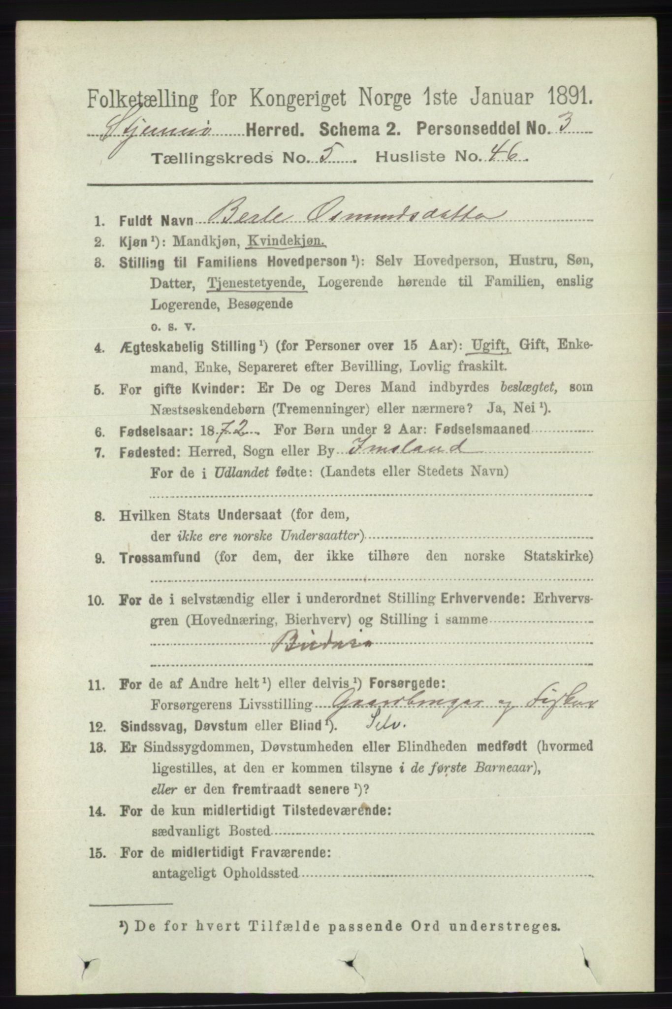 RA, 1891 census for 1140 Sjernarøy, 1891, p. 1022