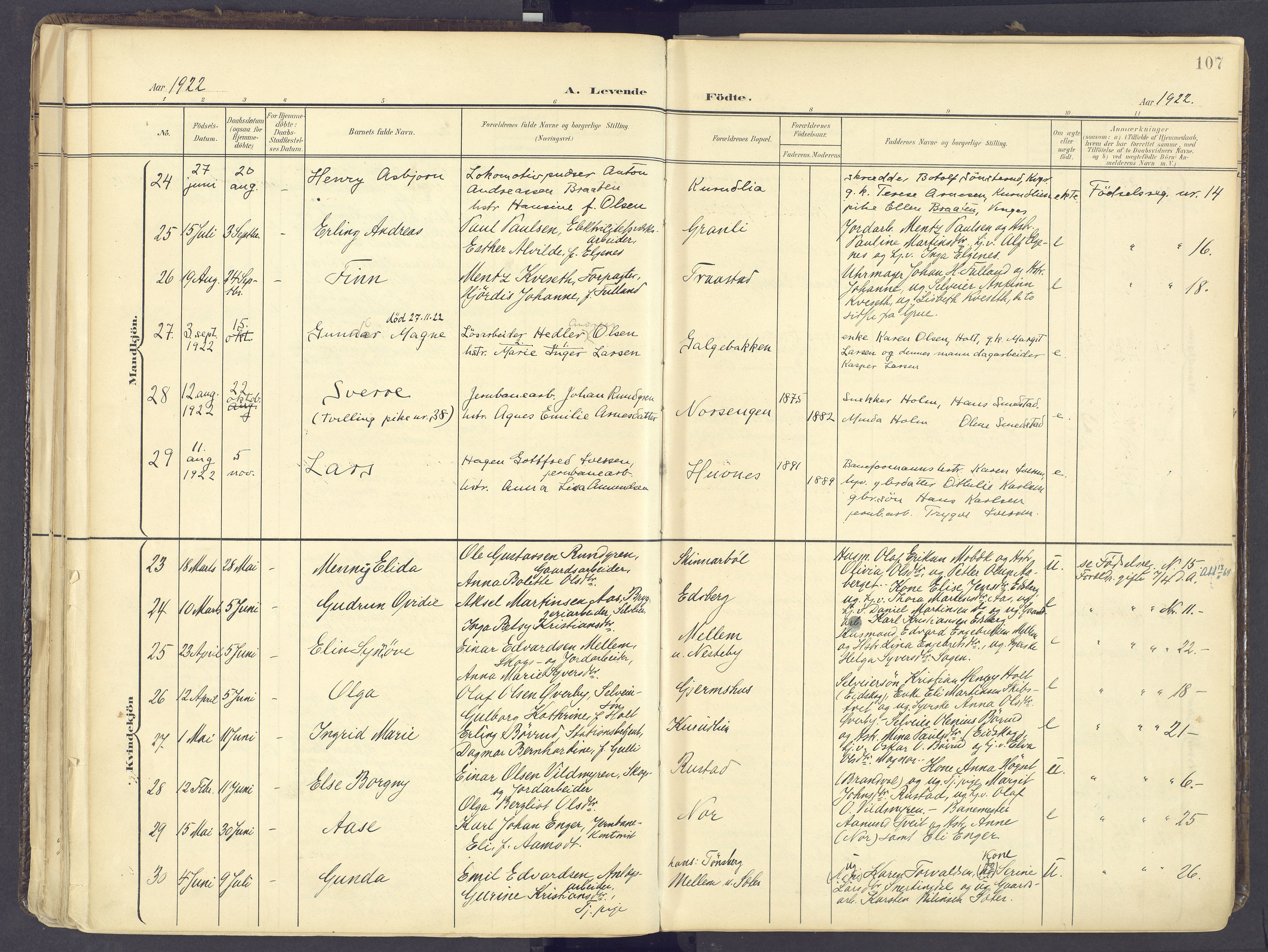 Vinger prestekontor, SAH/PREST-024/H/Ha/Haa/L0017: Parish register (official) no. 17, 1901-1927, p. 107