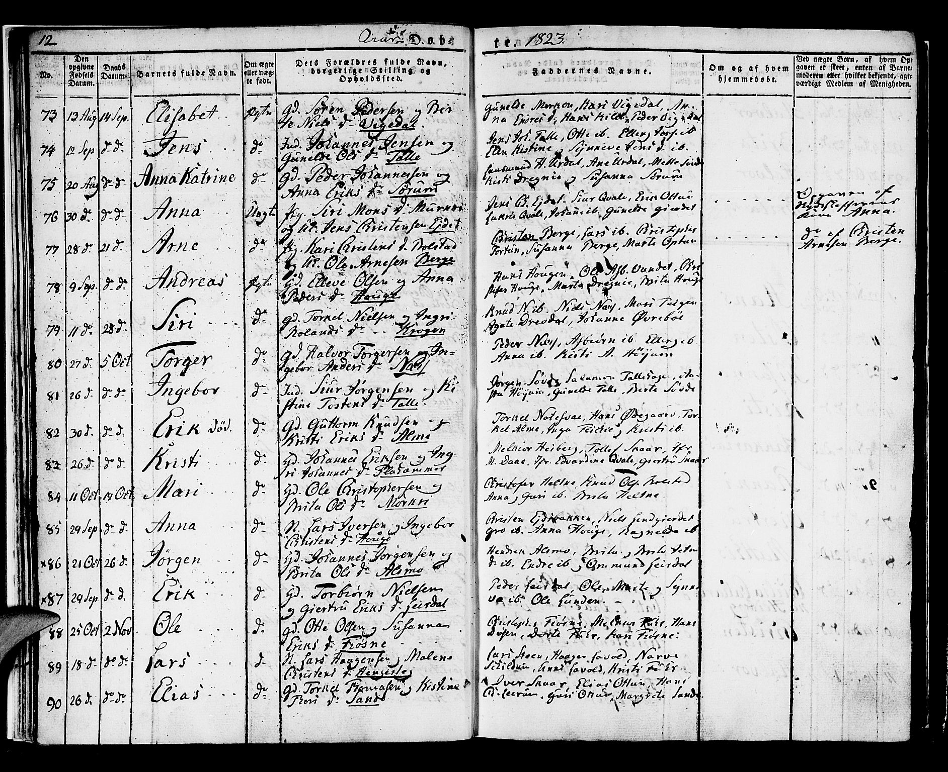 Luster sokneprestembete, SAB/A-81101/H/Haa/Haaa/L0004: Parish register (official) no. A 4, 1821-1832, p. 12
