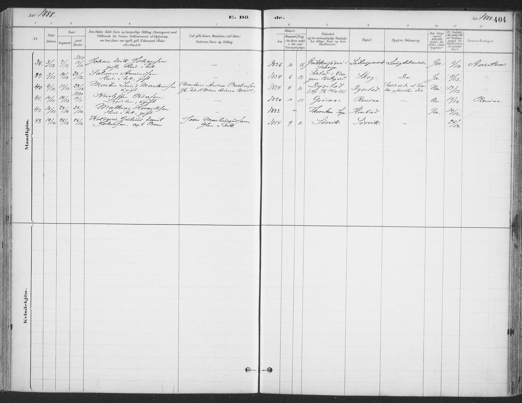 Ibestad sokneprestembete, SATØ/S-0077/H/Ha/Haa/L0011kirke: Parish register (official) no. 11, 1880-1889, p. 404