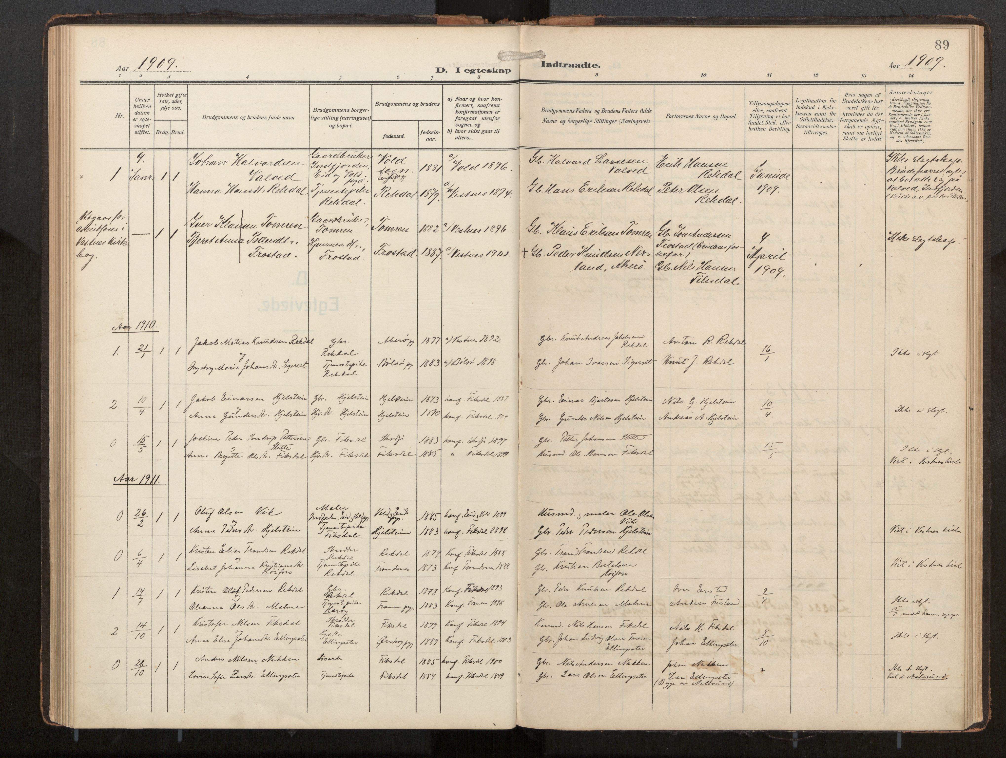 Ministerialprotokoller, klokkerbøker og fødselsregistre - Møre og Romsdal, AV/SAT-A-1454/540/L0540b: Parish register (official) no. 540A03, 1909-1932, p. 89