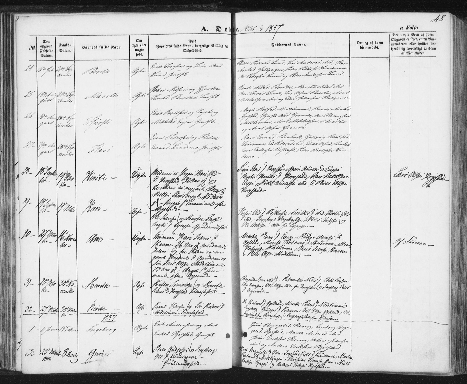 Ministerialprotokoller, klokkerbøker og fødselsregistre - Sør-Trøndelag, AV/SAT-A-1456/692/L1103: Parish register (official) no. 692A03, 1849-1870, p. 48